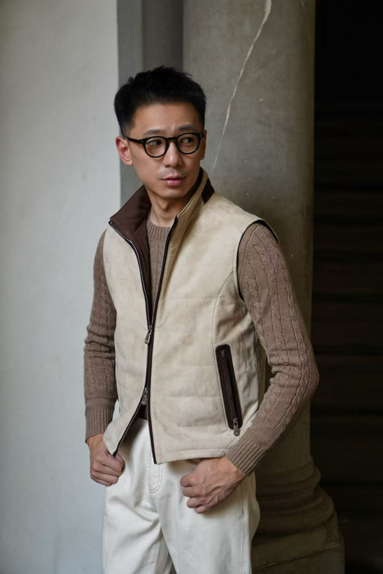 [Preorder] Beige Camel Sheepskin Suede Gilet