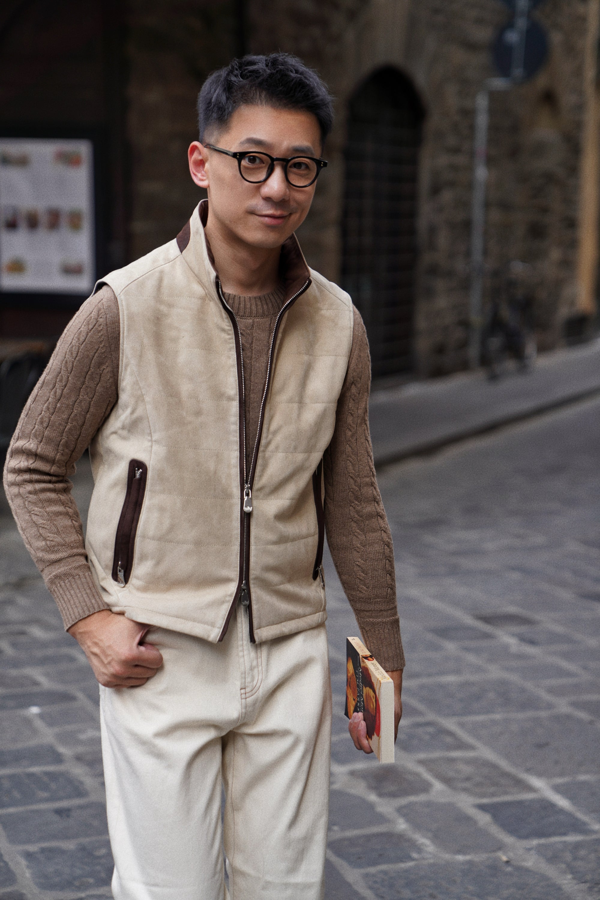 [Preorder] Beige Camel Sheepskin Suede Gilet