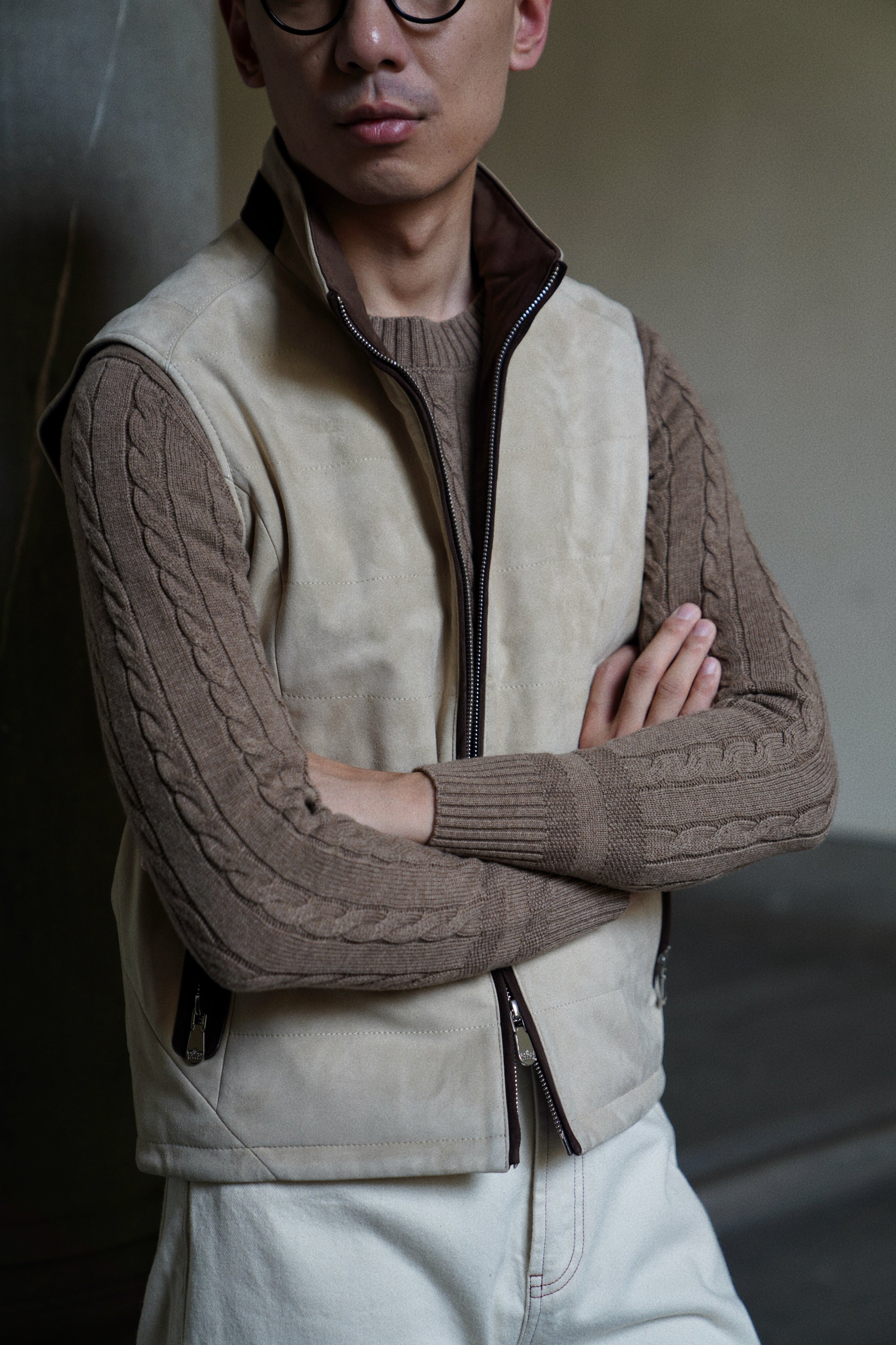 [Preorder] Beige Camel Sheepskin Suede Gilet
