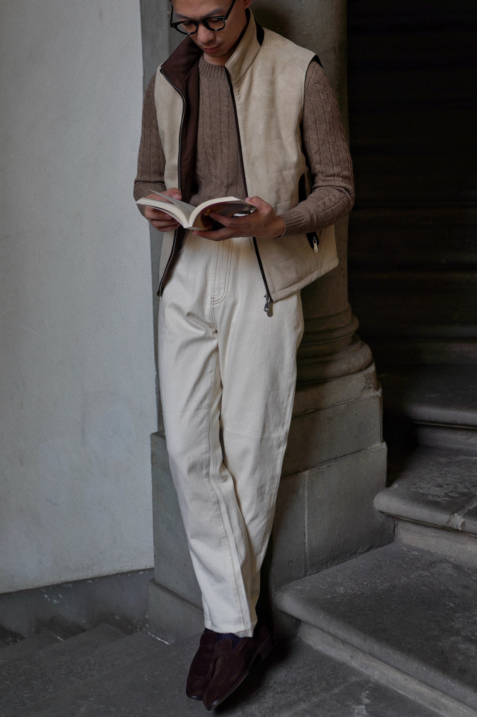 [Preorder] Beige Camel Sheepskin Suede Gilet