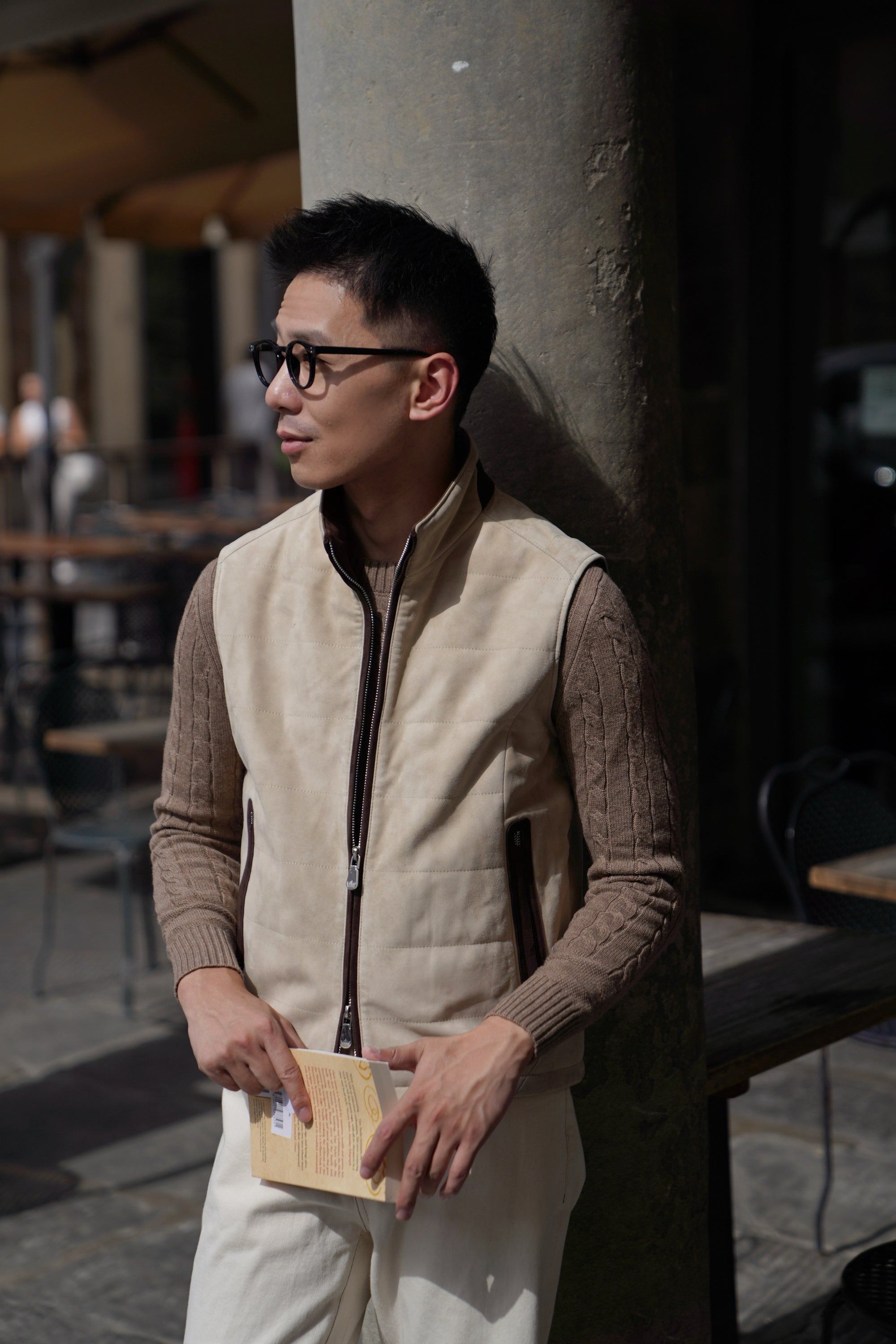 [Preorder] Beige Camel Sheepskin Suede Gilet