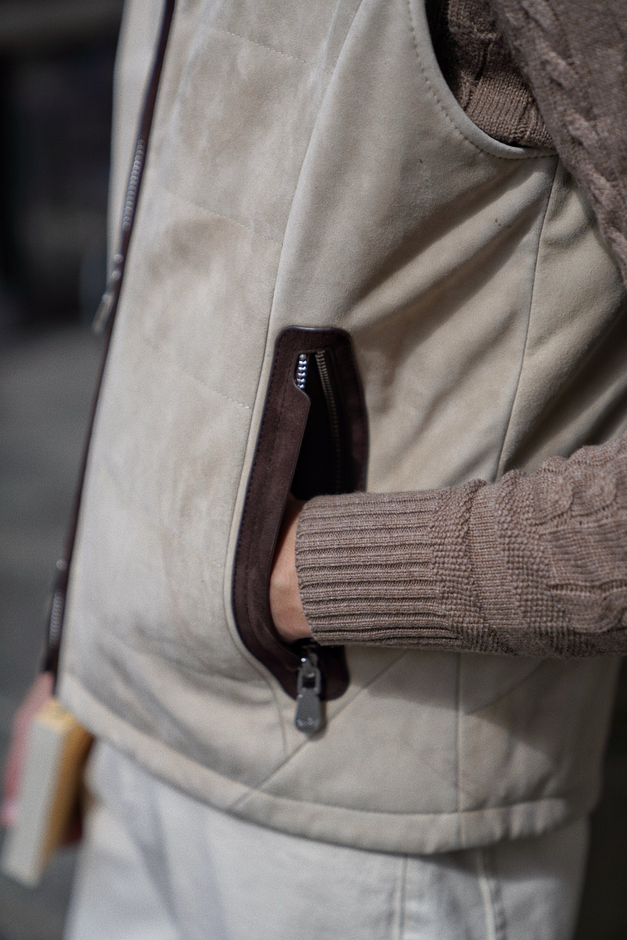 [Preorder] Beige Camel Sheepskin Suede Gilet