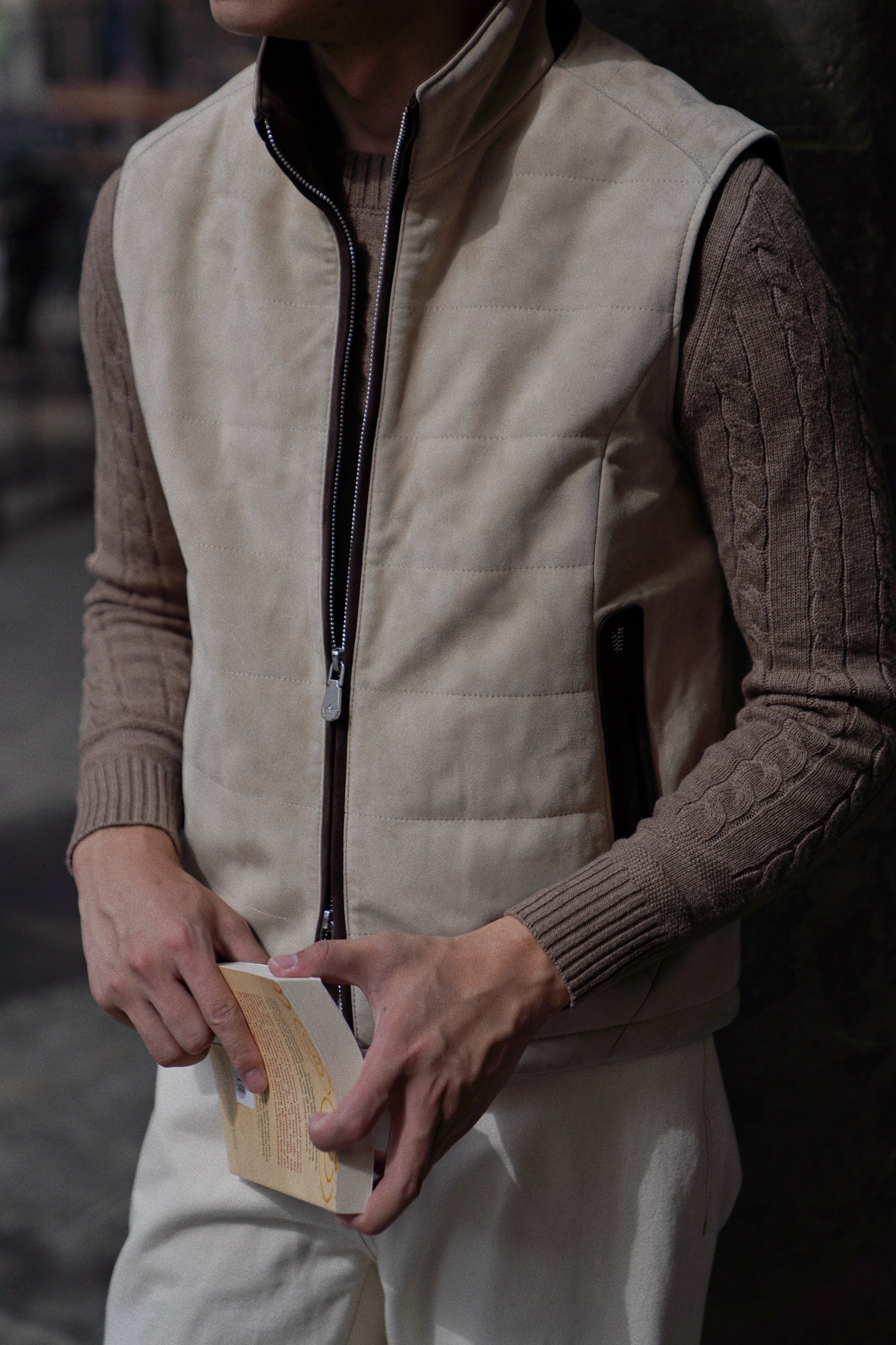 [Preorder] Beige Camel Sheepskin Suede Gilet