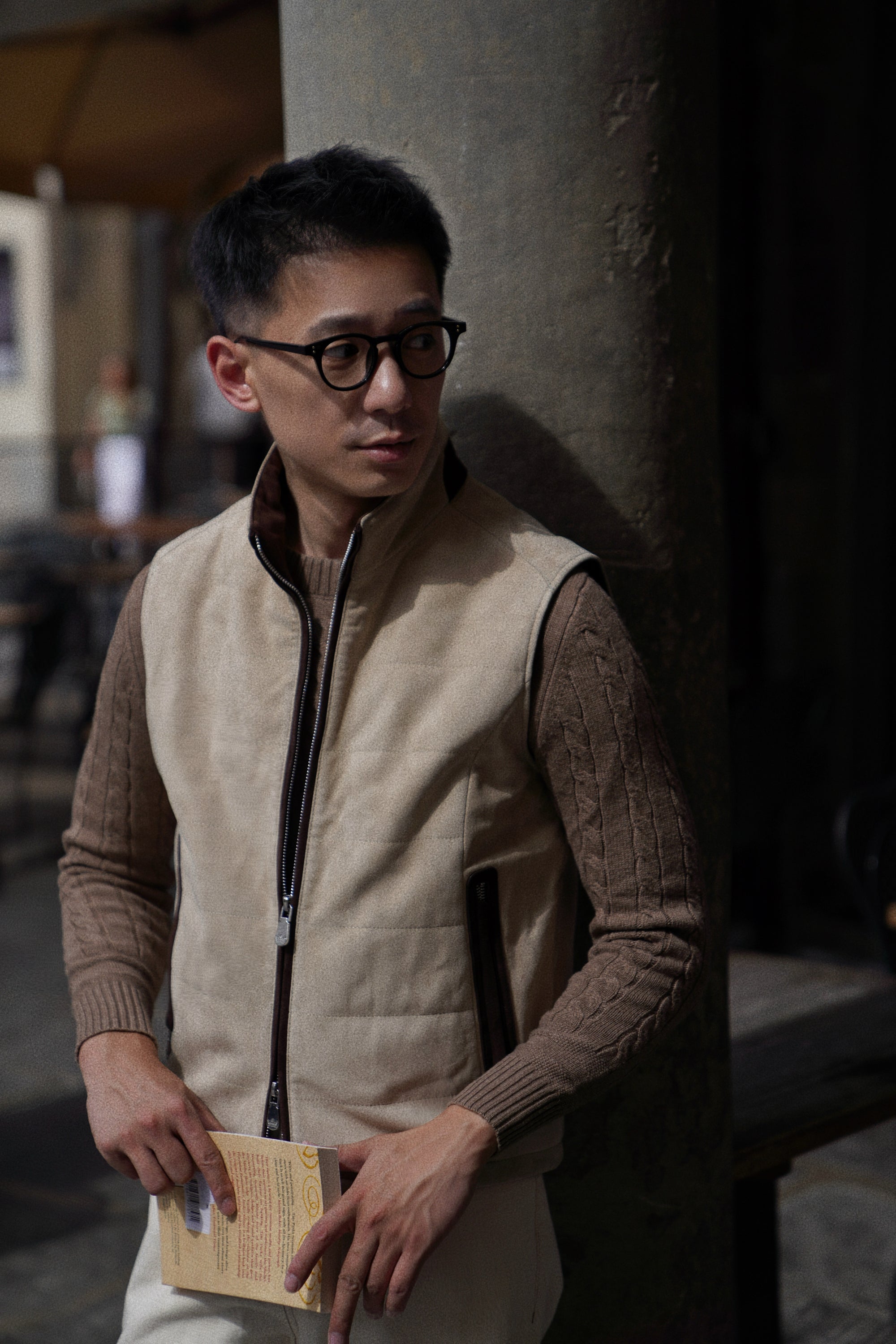 [Preorder] Beige Camel Sheepskin Suede Gilet