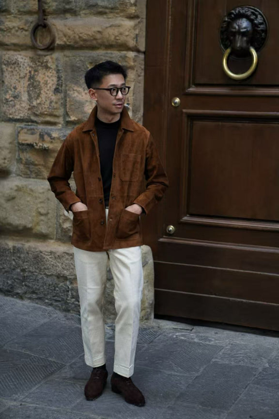 [Preorder] Tobacco Sheepskin Suede Chore Jacket