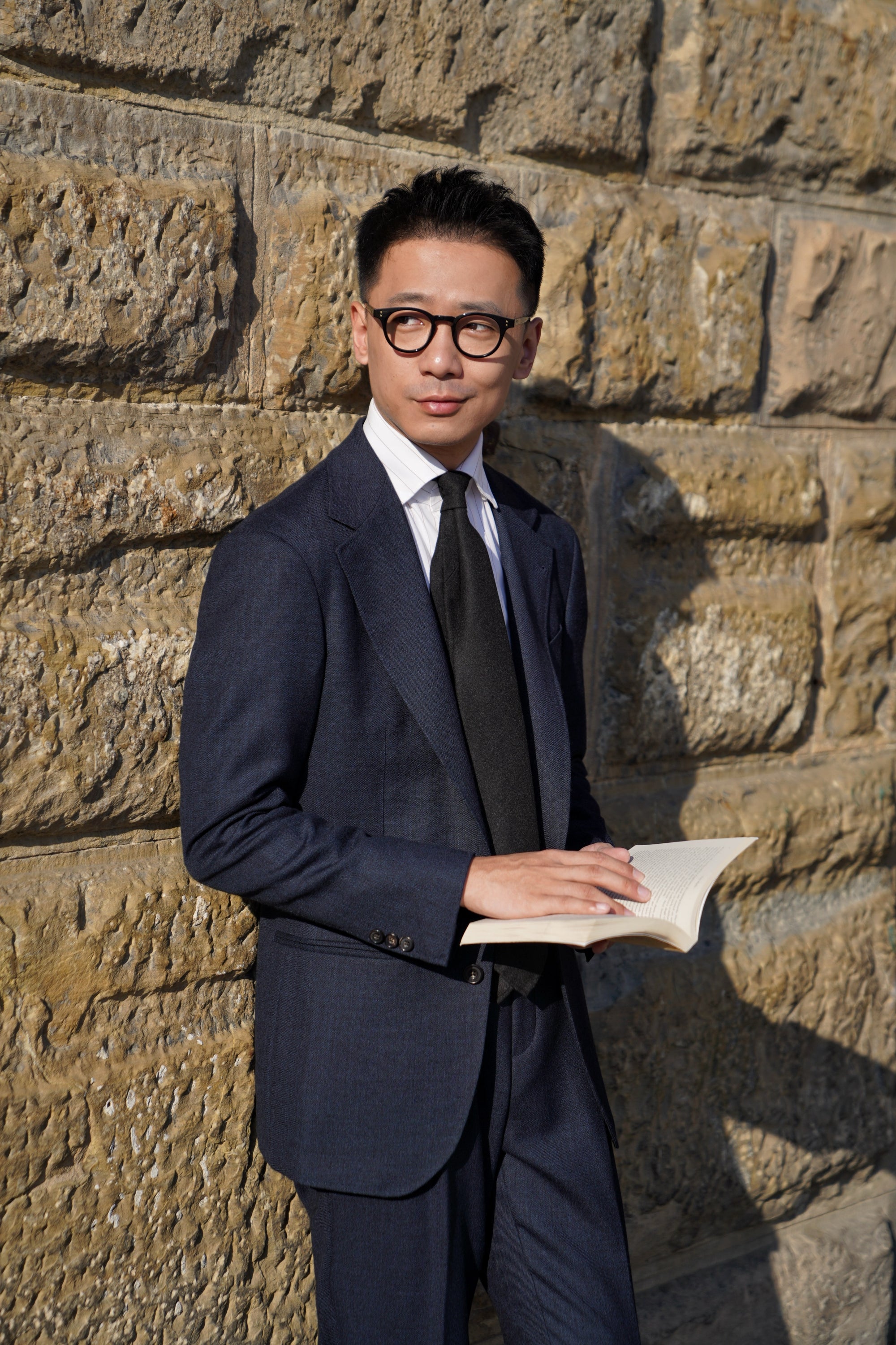 MTO Navy Sharkskin Wool Suit #389