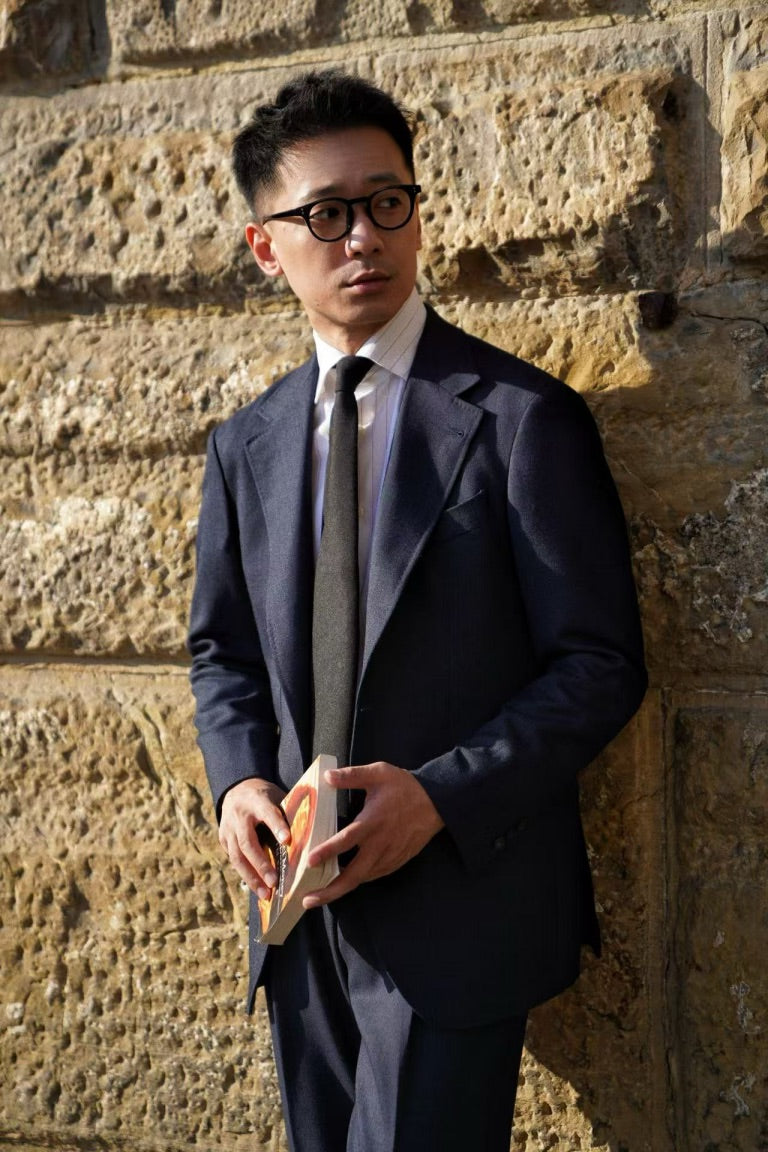 MTO Navy Sharkskin Wool Suit #389