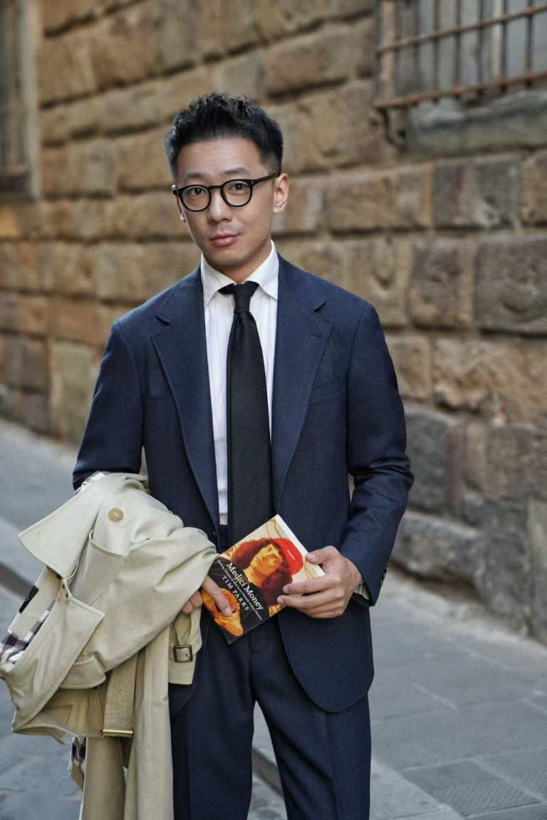 MTO Navy Sharkskin Wool Suit #389
