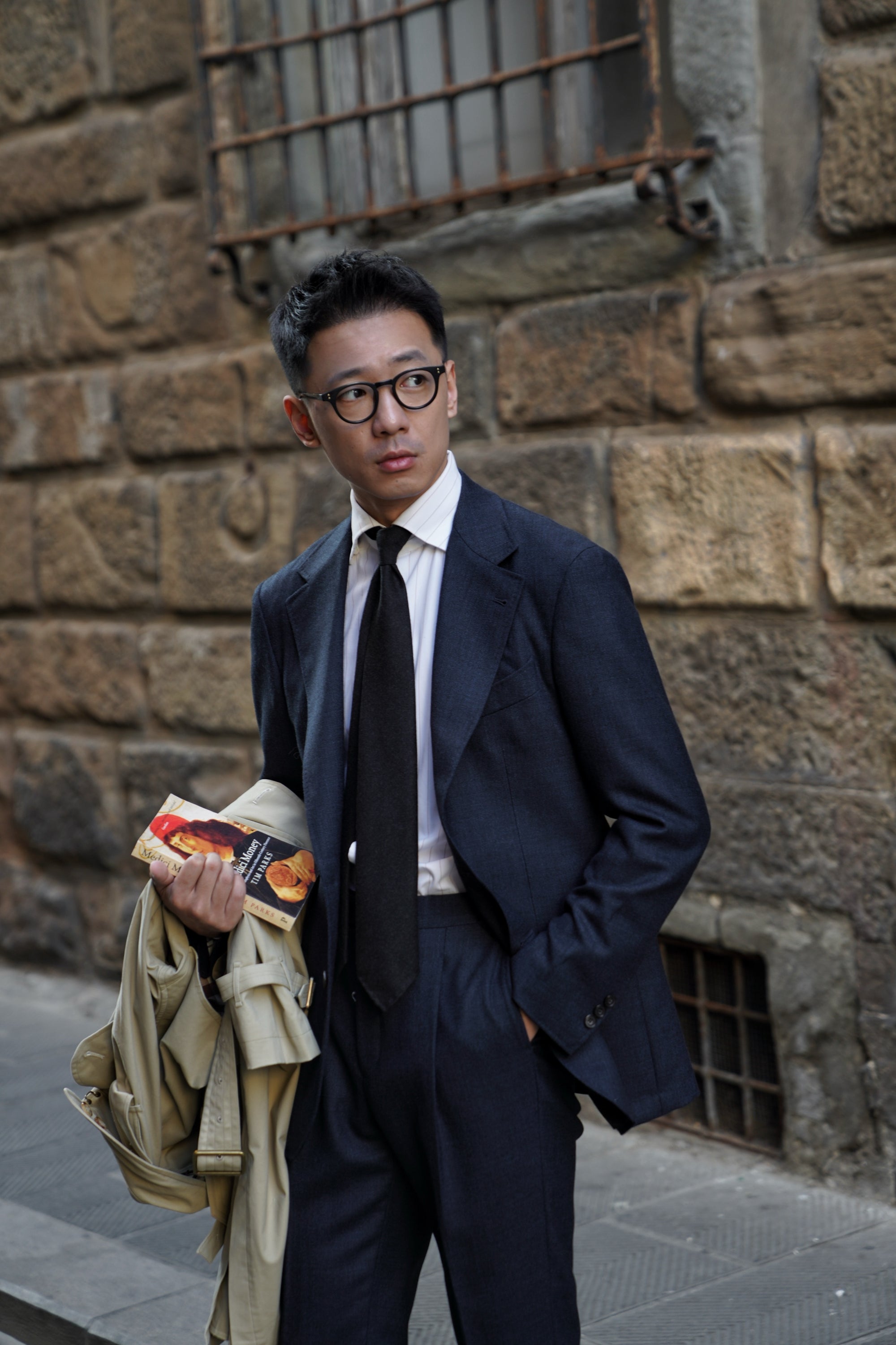 MTO Navy Sharkskin Wool Suit #389