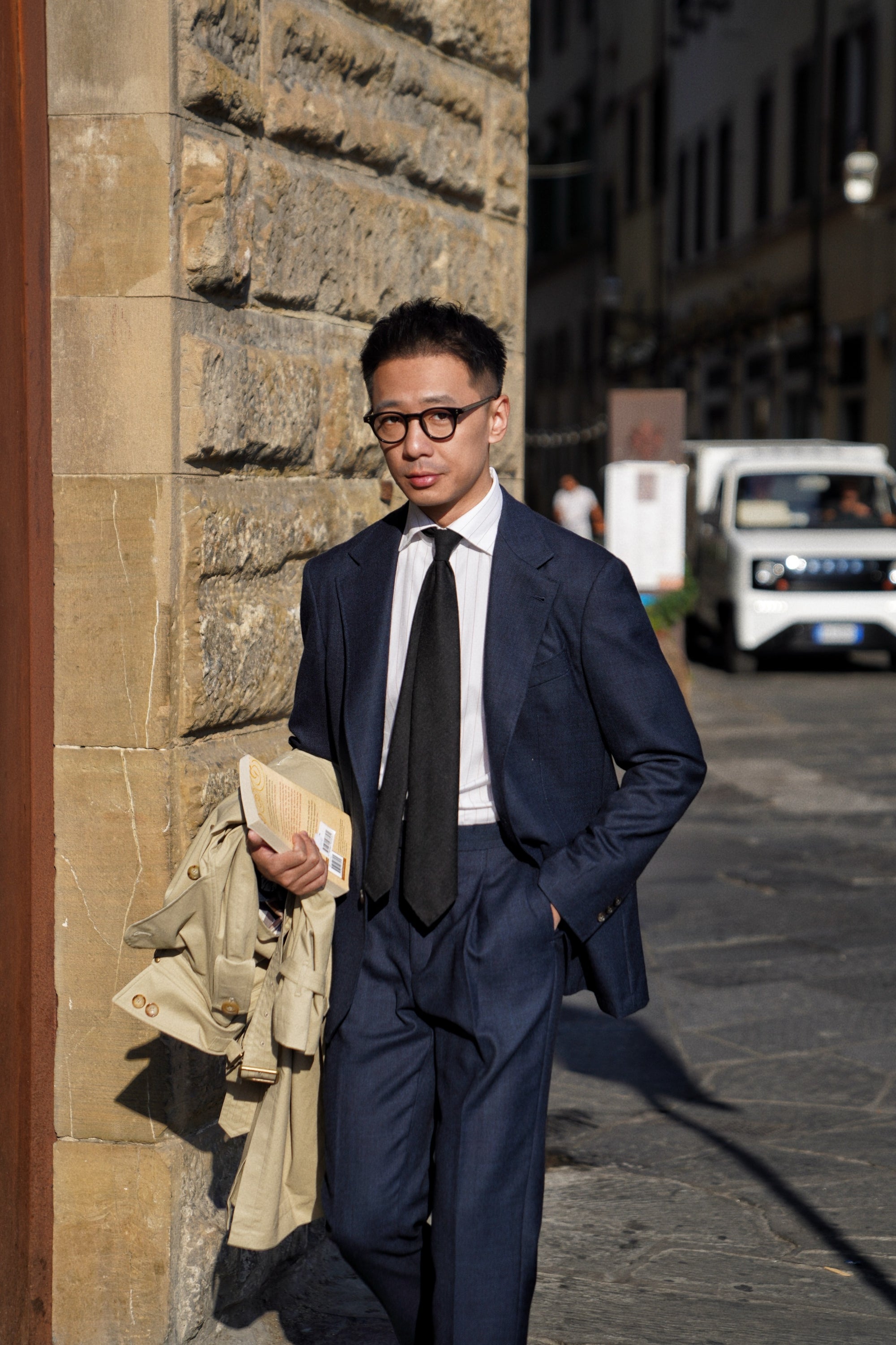 MTO Navy Sharkskin Wool Suit #389
