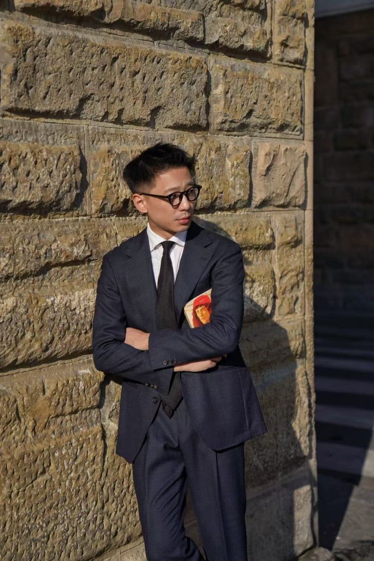 MTO Navy Sharkskin Wool Suit #389