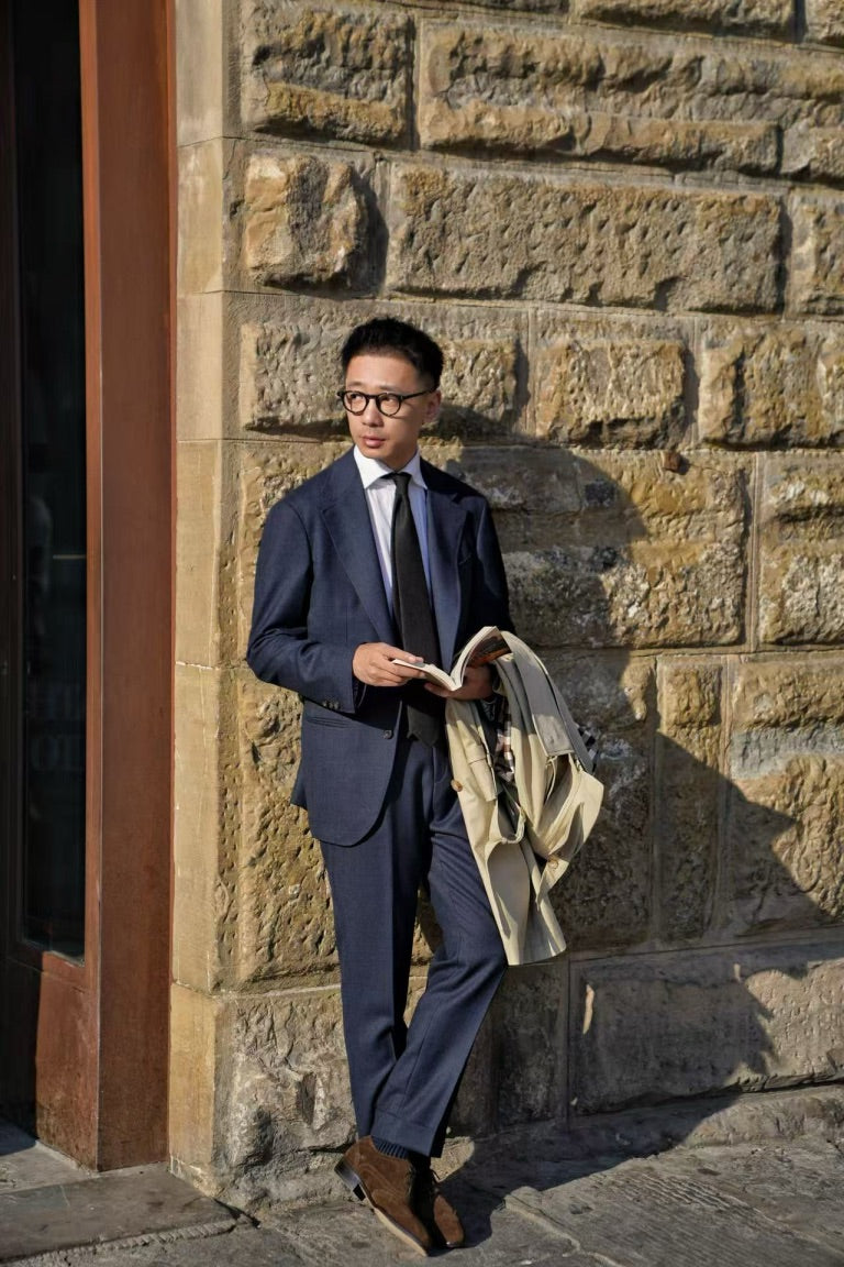 MTO Navy Sharkskin Wool Suit #389
