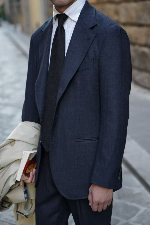 MTO Navy Sharkskin Wool Suit #389