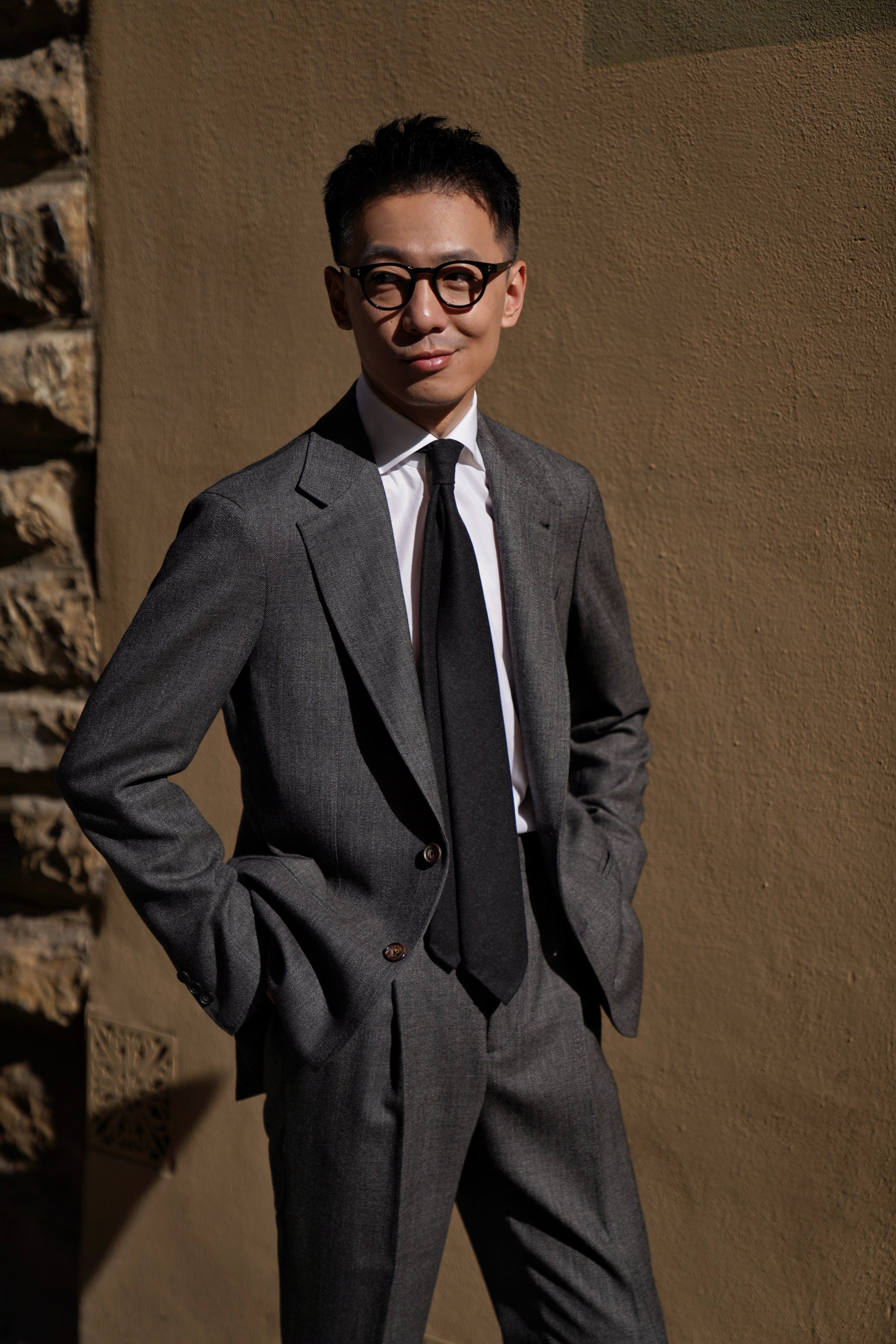 MTO Taupe Sharkskin Wool Suit #391