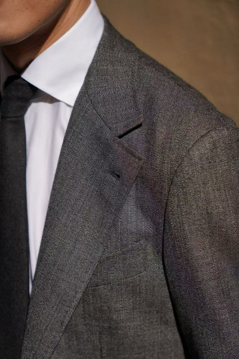 MTO Taupe Sharkskin Wool Suit #391