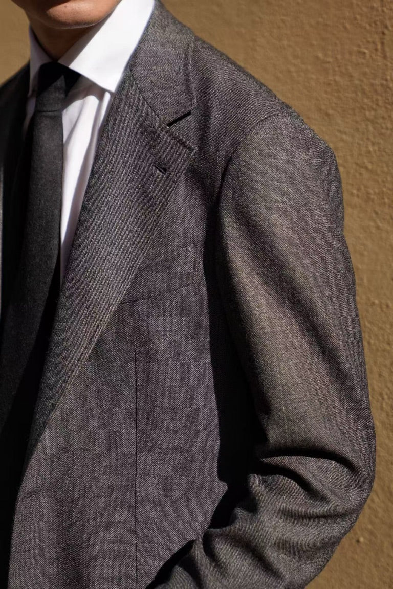 MTO Taupe Sharkskin Wool Suit #391
