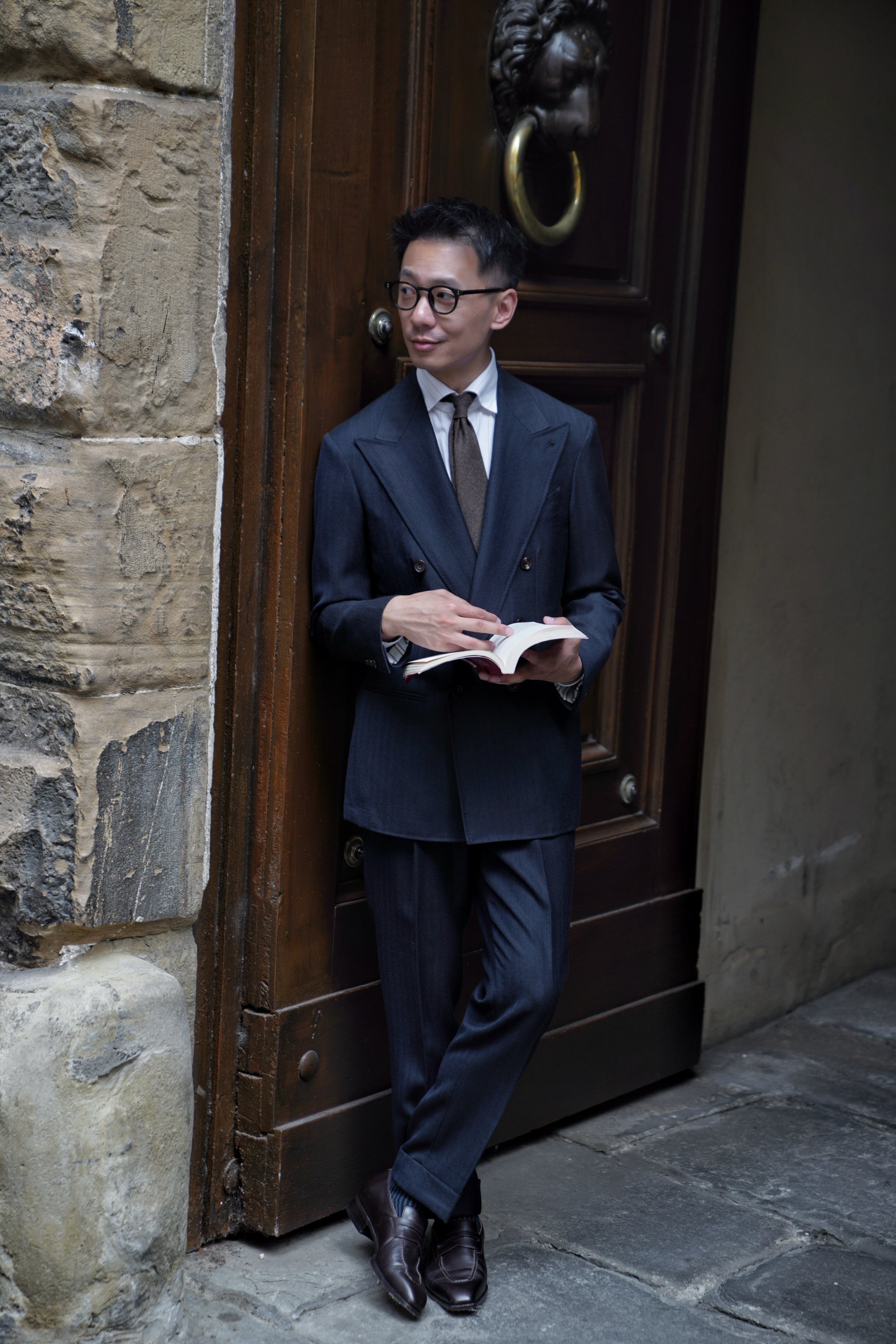 MTO Navy Herringbone Wool Suit #387