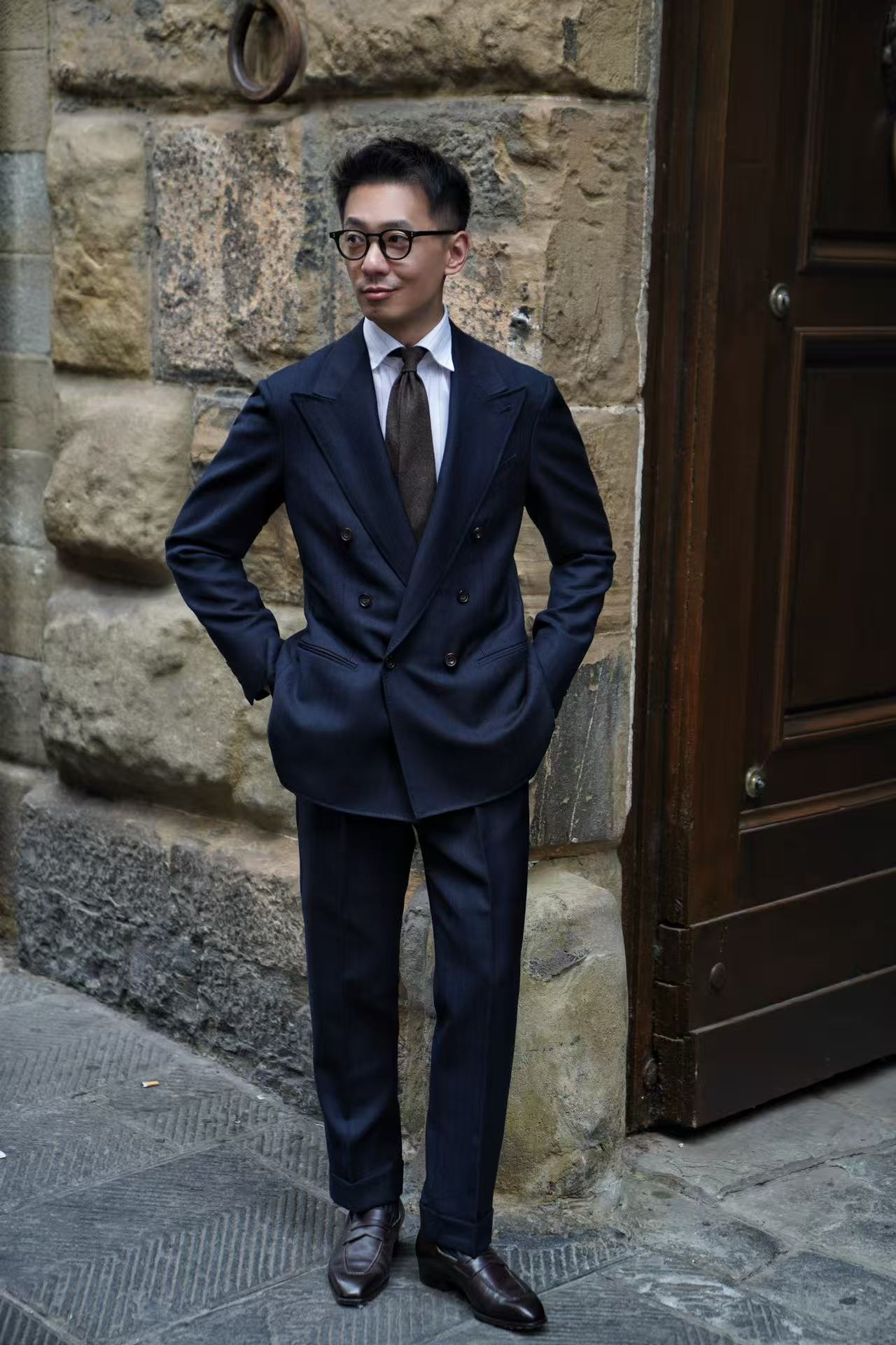 MTO Navy Herringbone Wool Suit #387