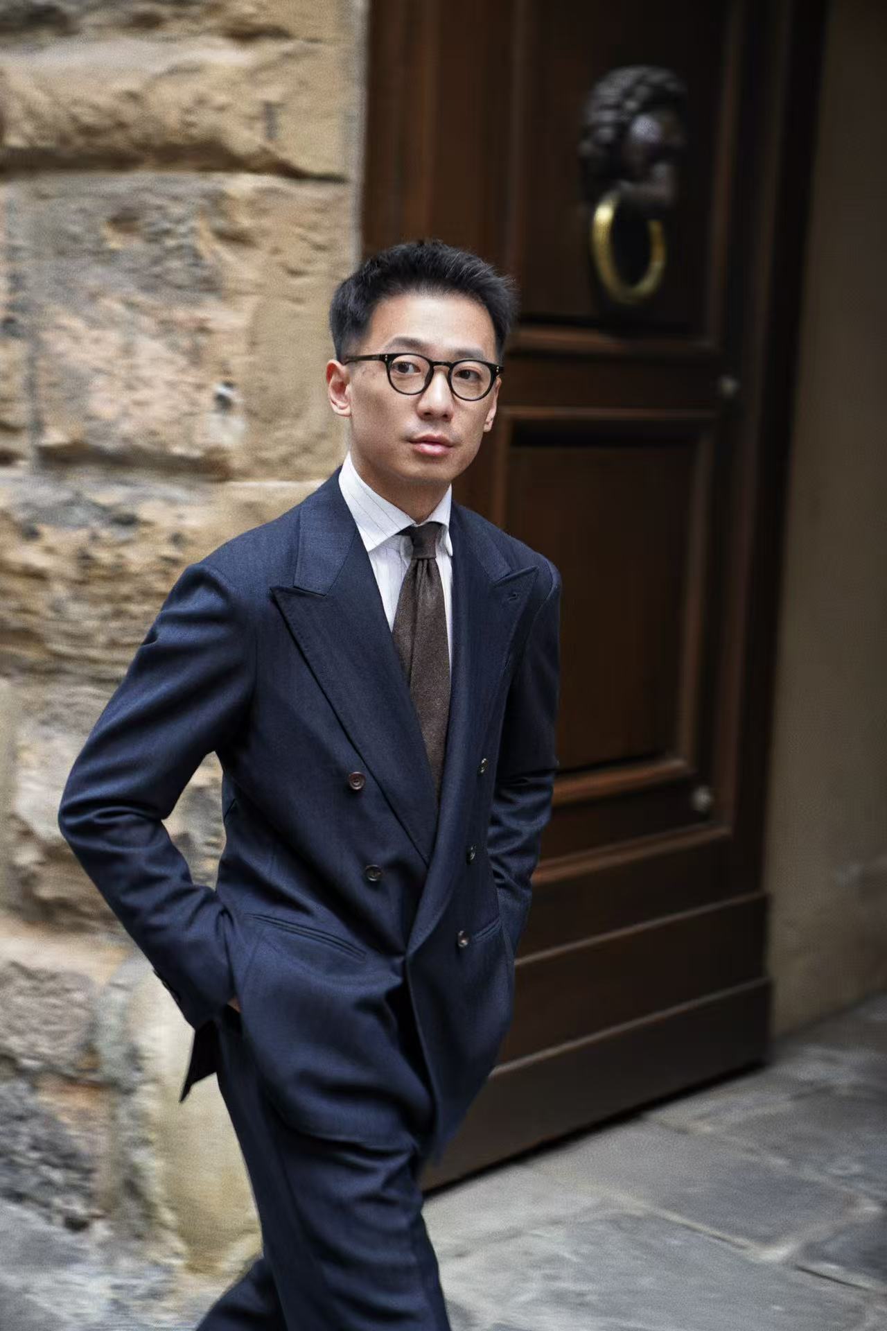 MTO Navy Herringbone Wool Suit #387