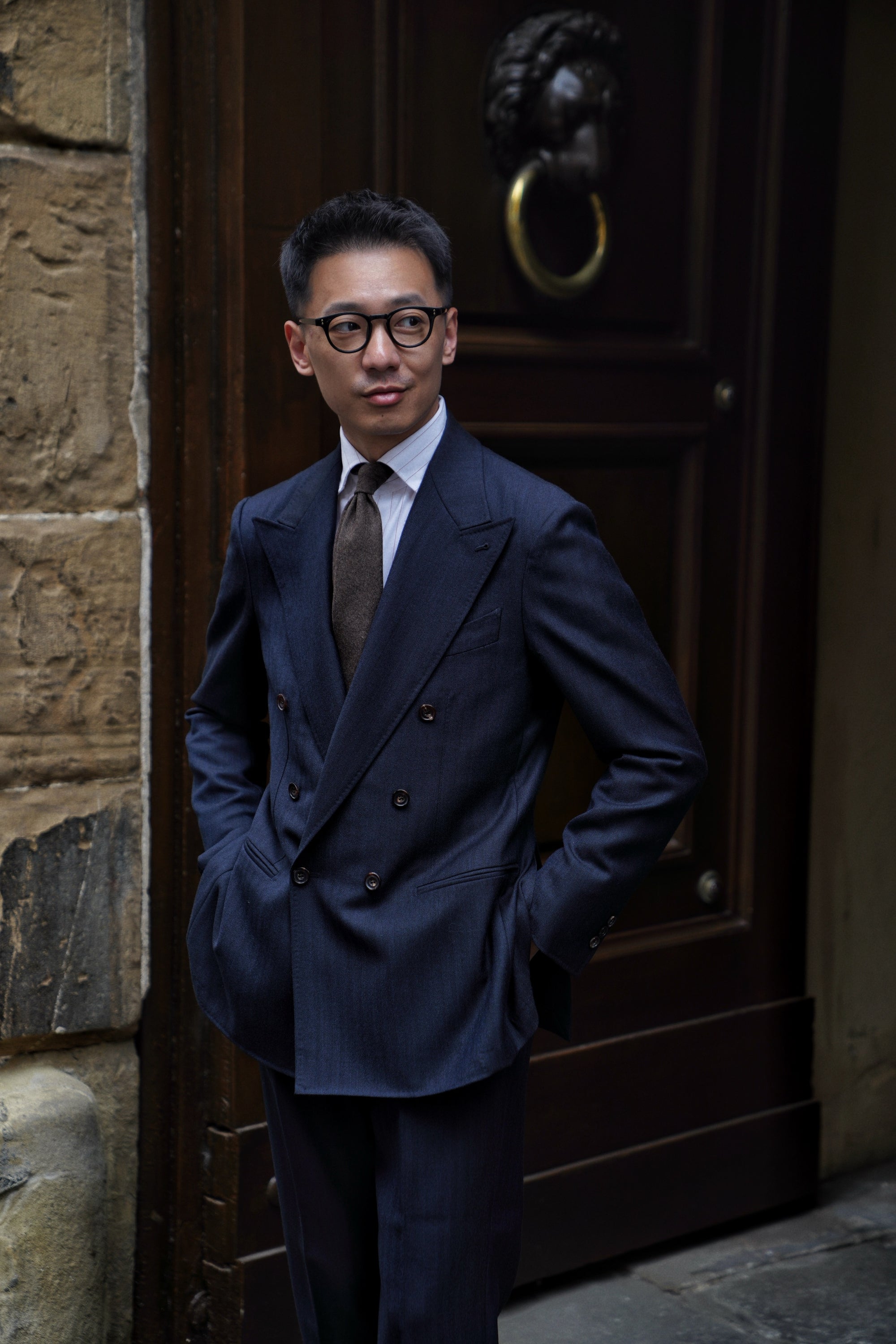 MTO Navy Herringbone Wool Suit #387