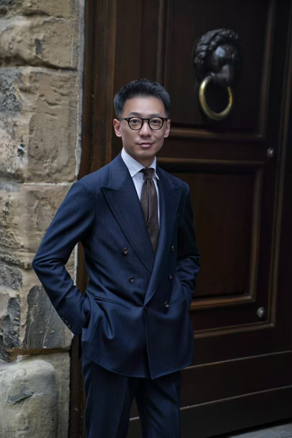 MTO Navy Herringbone Wool Suit #387