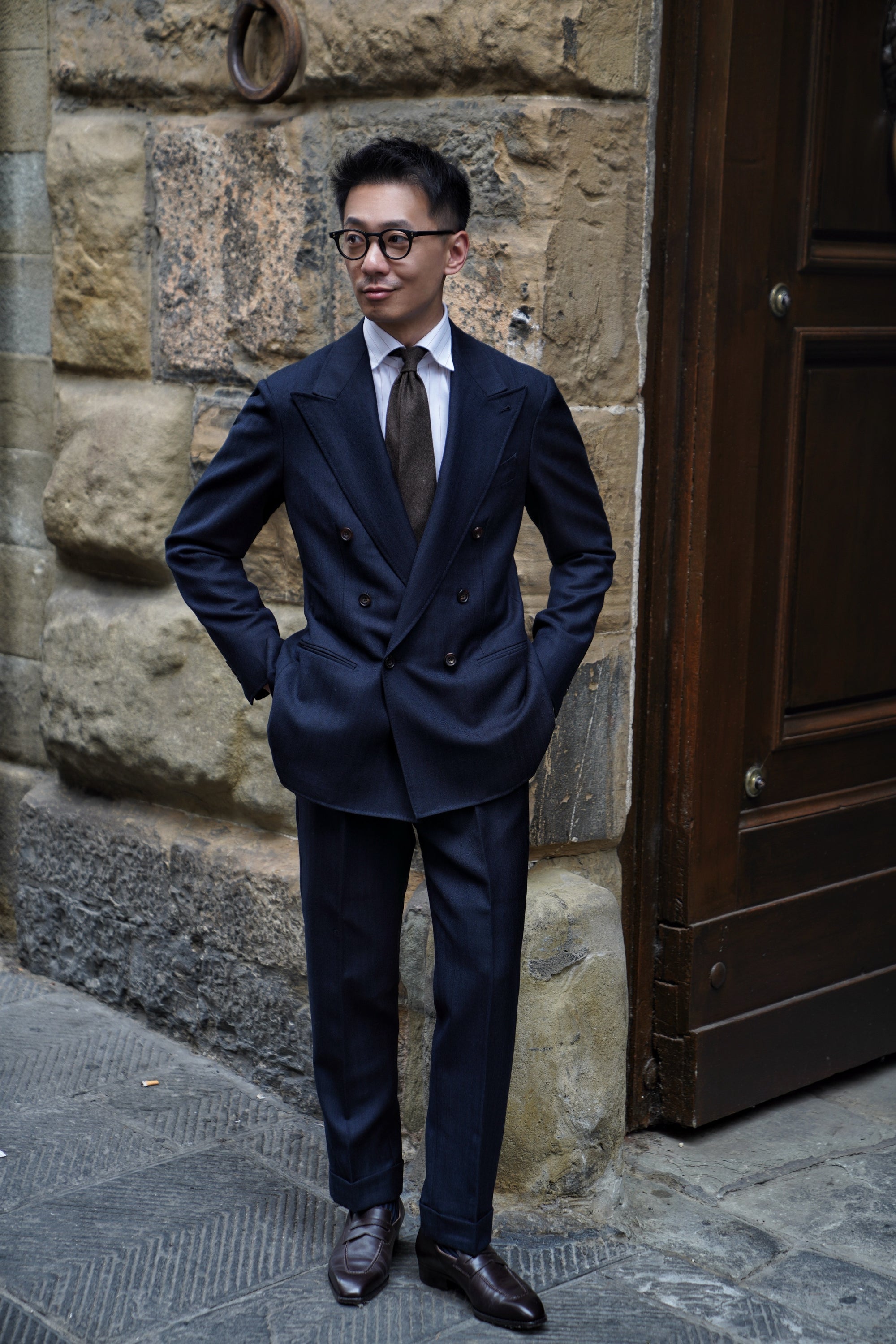 MTO Navy Herringbone Wool Suit #387