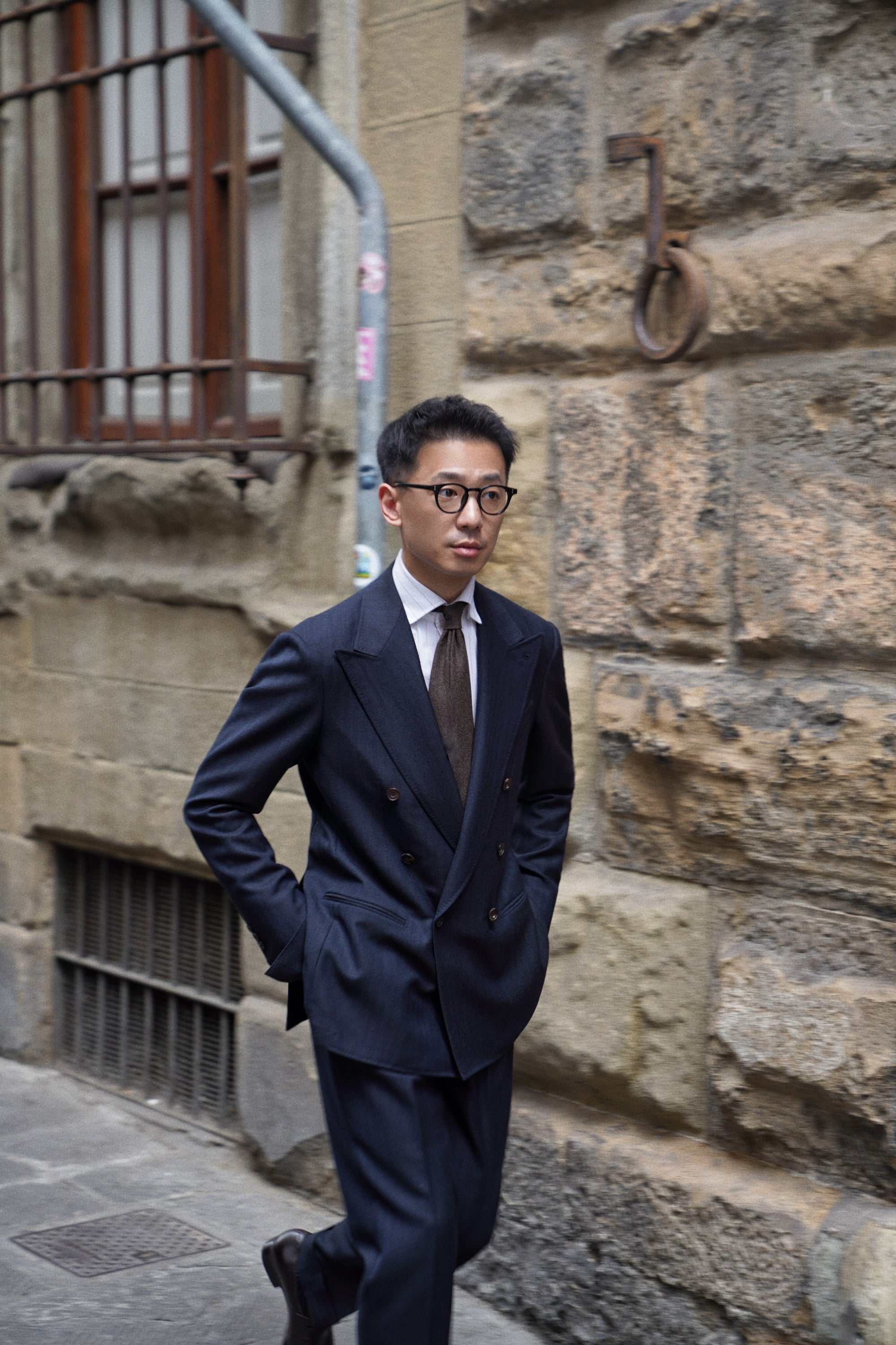 MTO Navy Herringbone Wool Suit #387