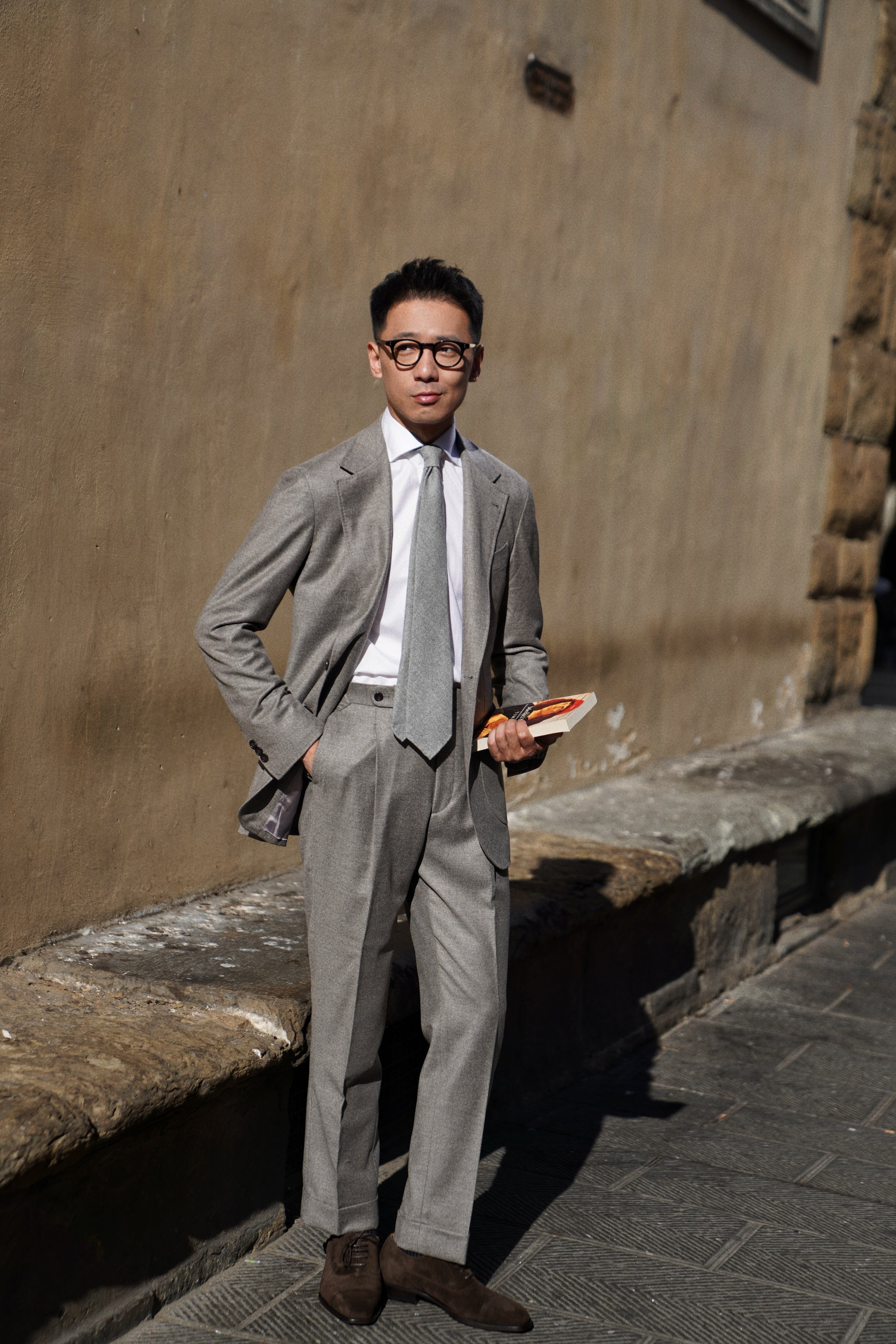 MTO Grey Camel Wool Cashmere Flannel Suit