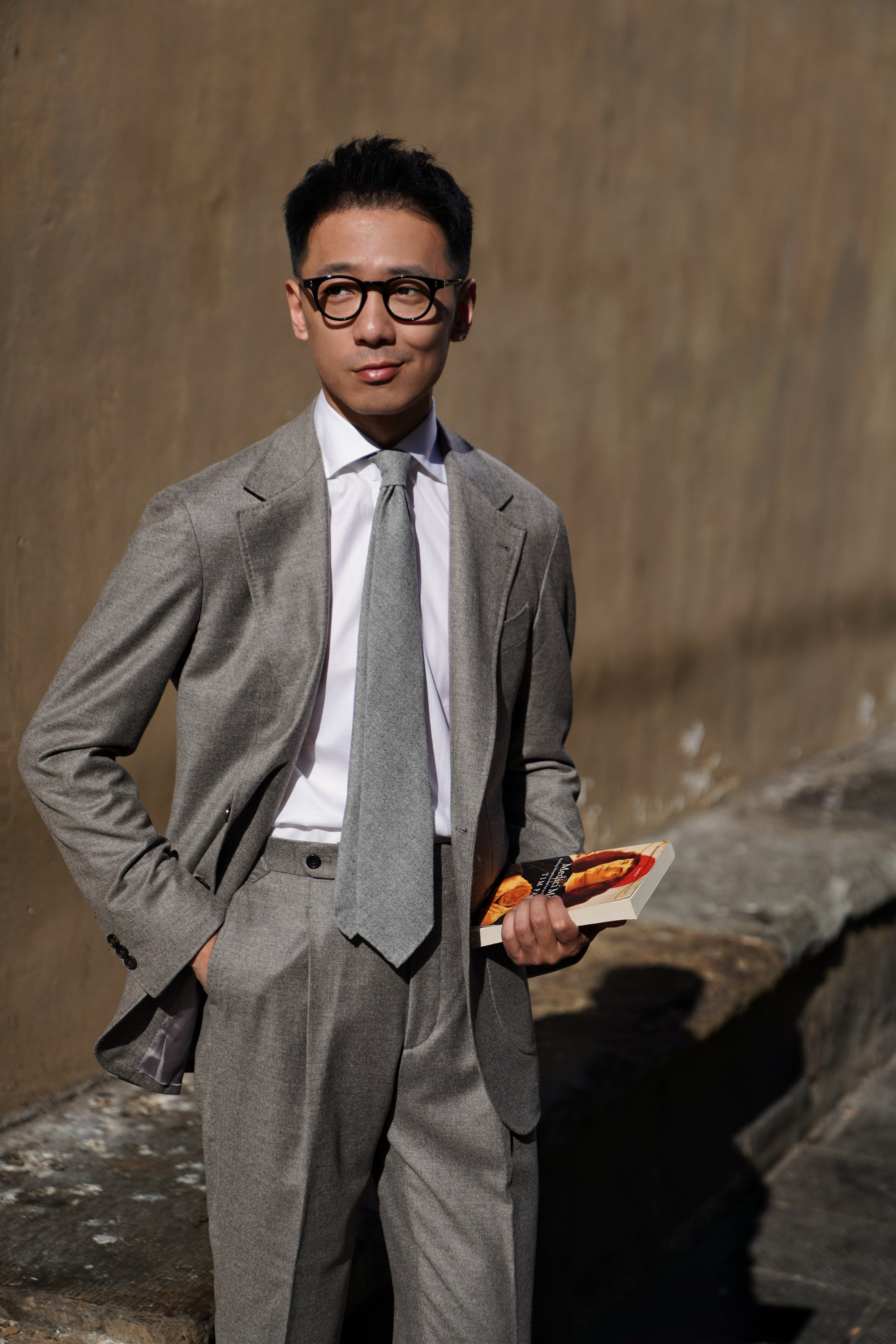 MTO Grey Camel Wool Cashmere Flannel Suit