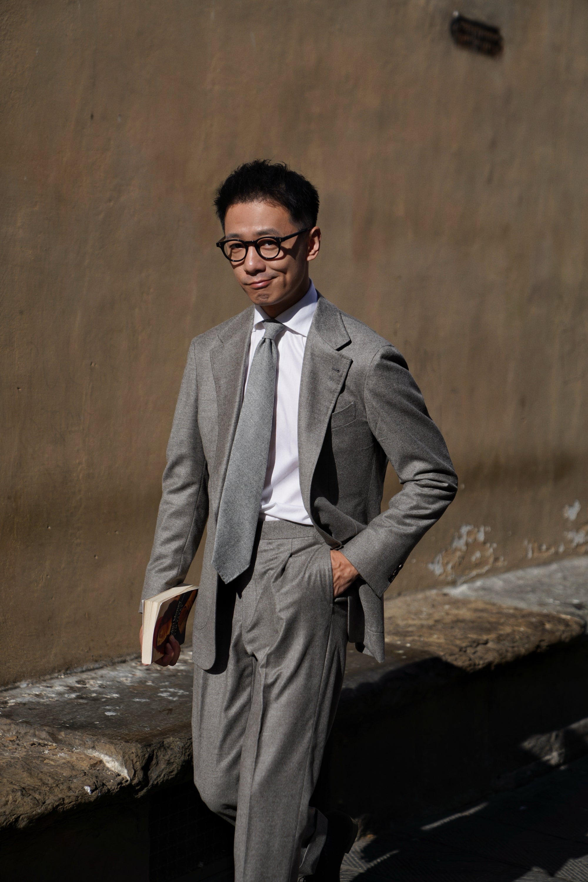 MTO Grey Camel Wool Cashmere Flannel Suit