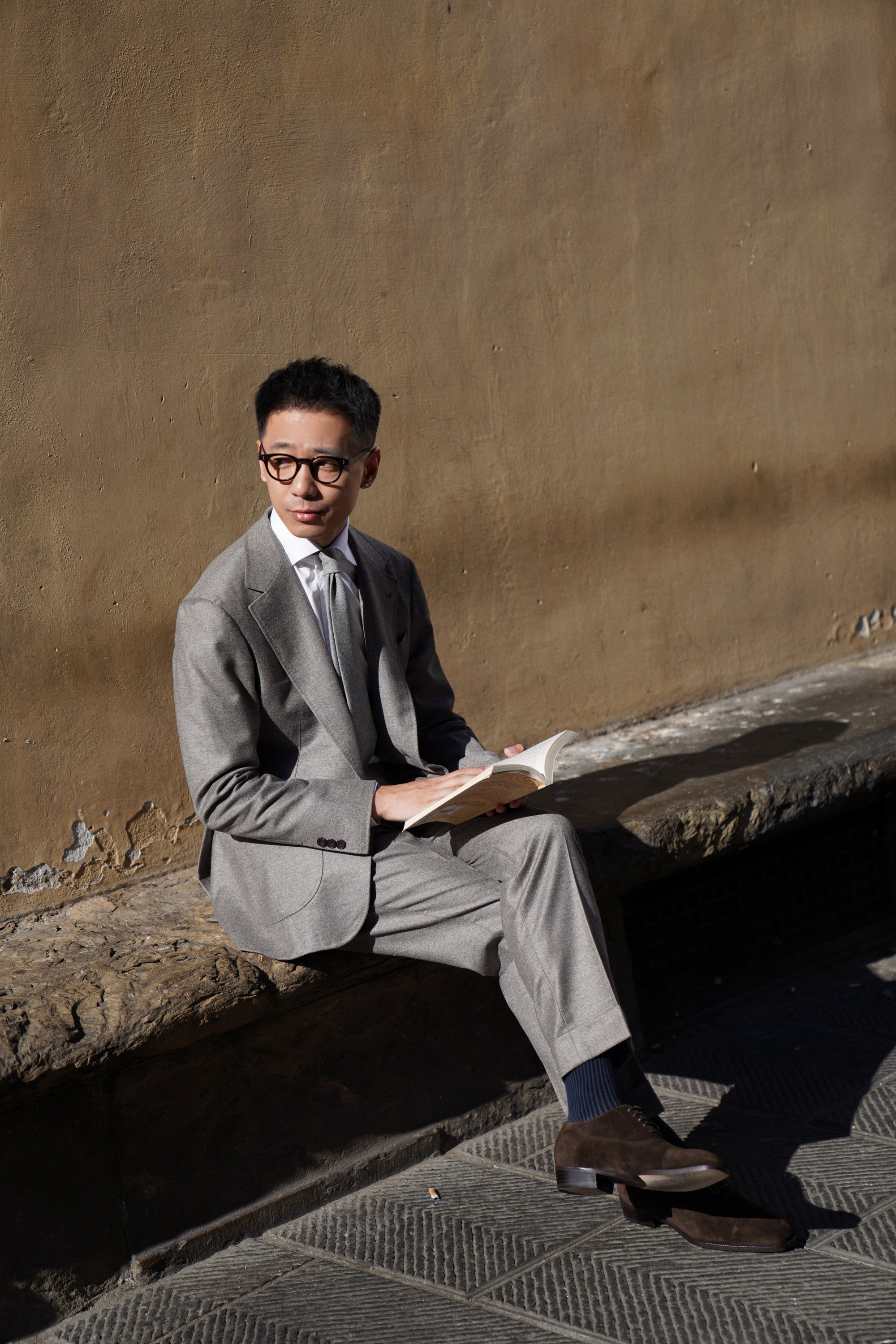 MTO Grey Camel Wool Cashmere Flannel Suit