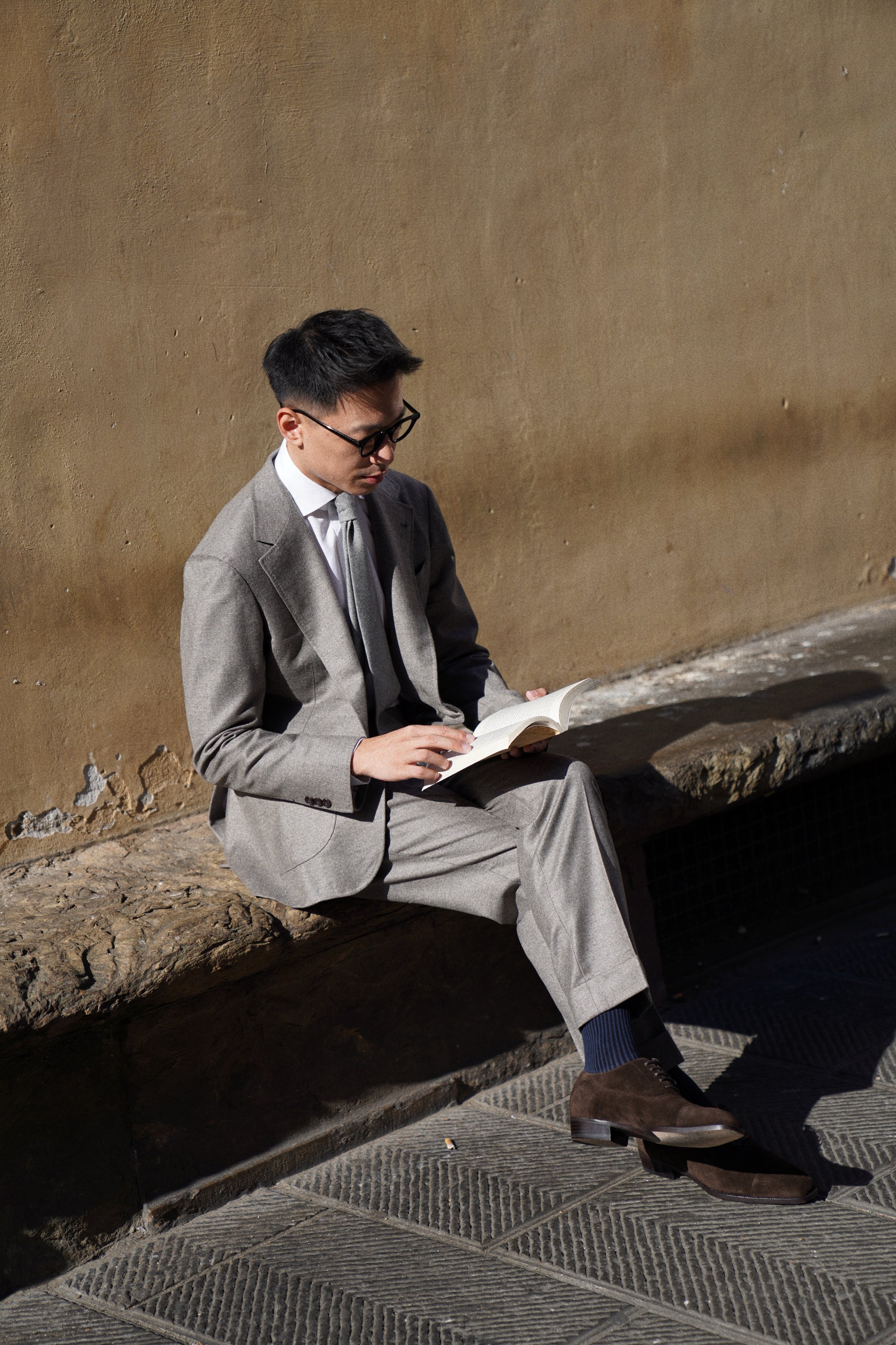 MTO Grey Camel Wool Cashmere Flannel Suit