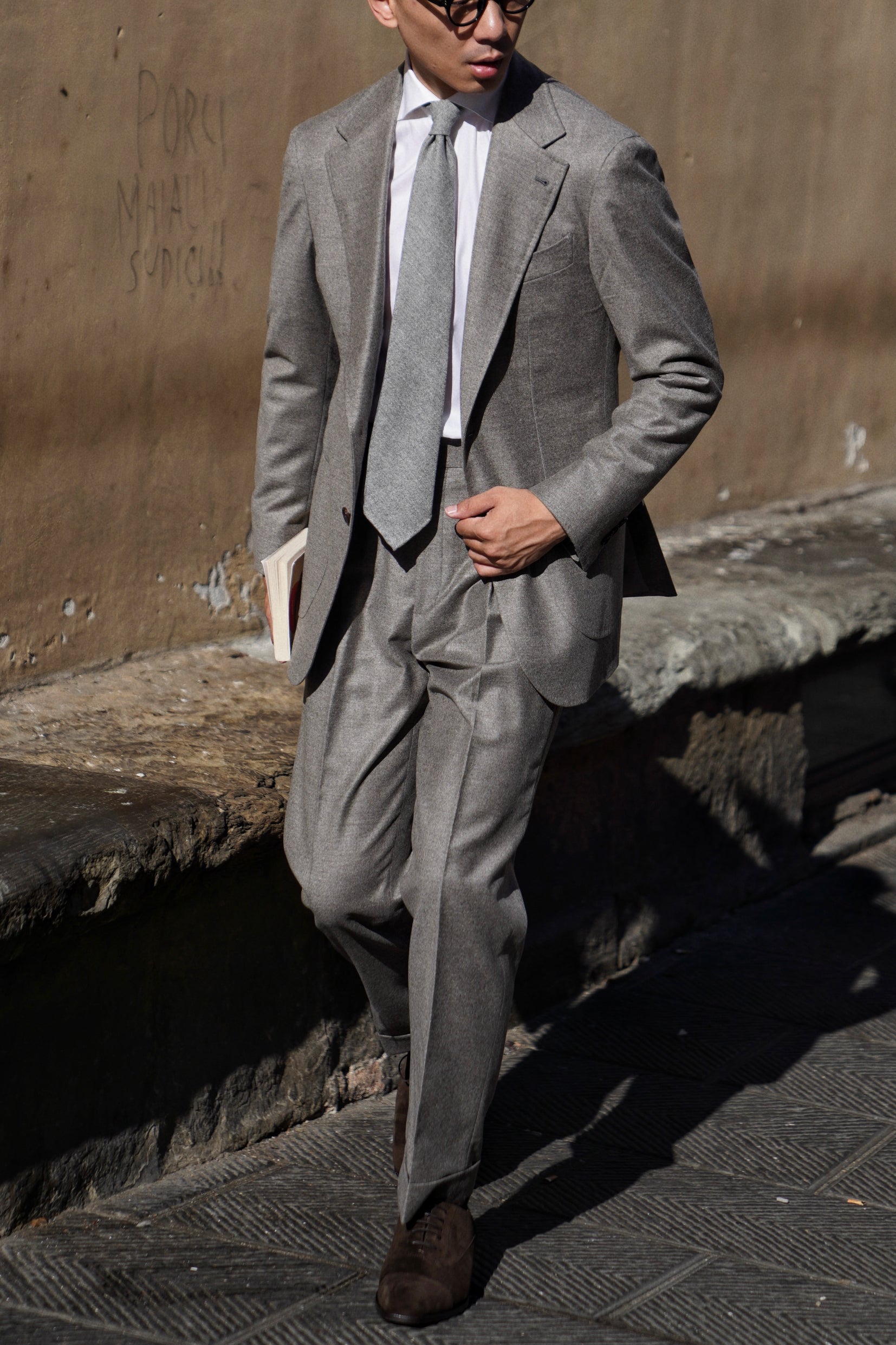 MTO Grey Camel Wool Cashmere Flannel Suit