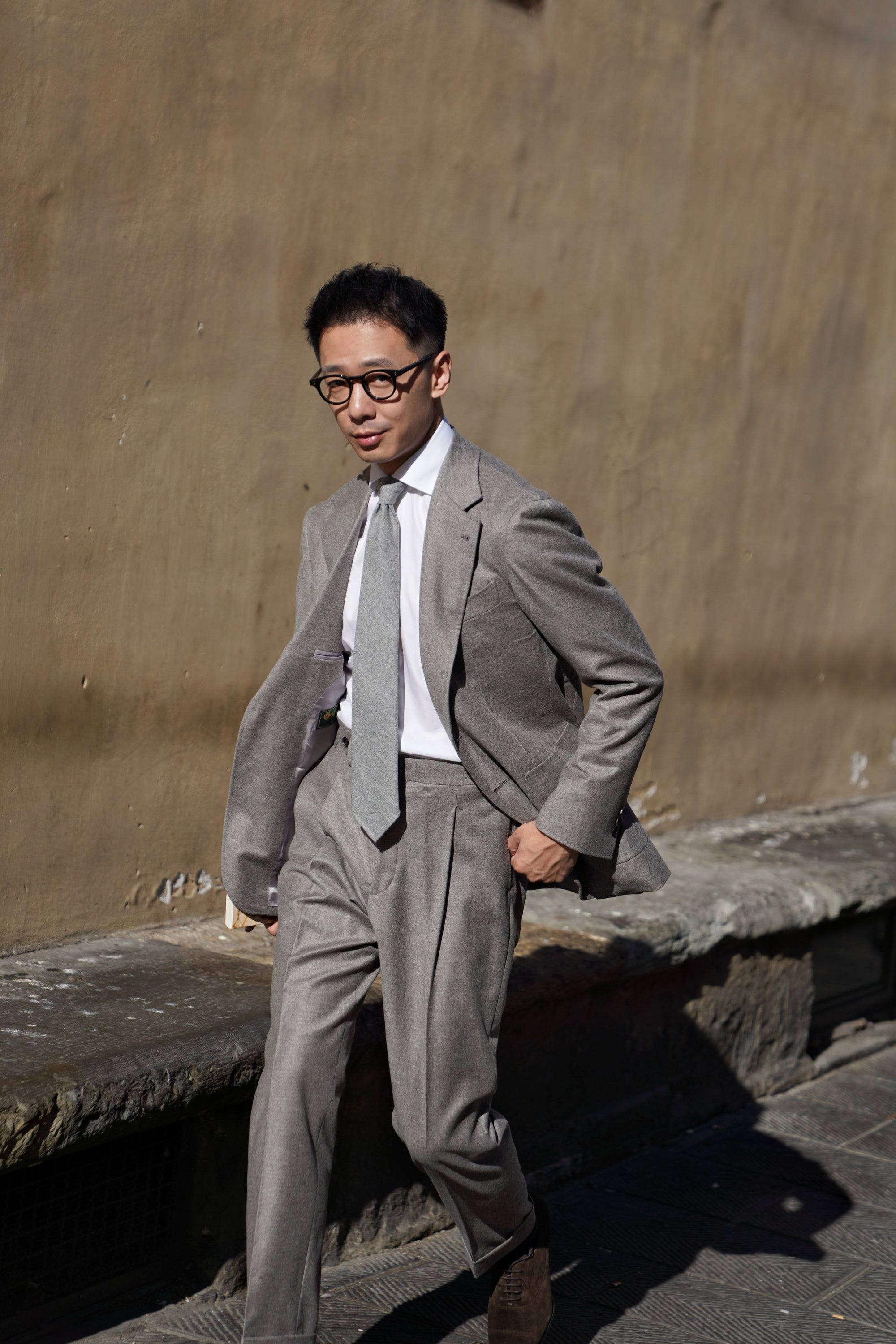 MTO Grey Camel Wool Cashmere Flannel Suit