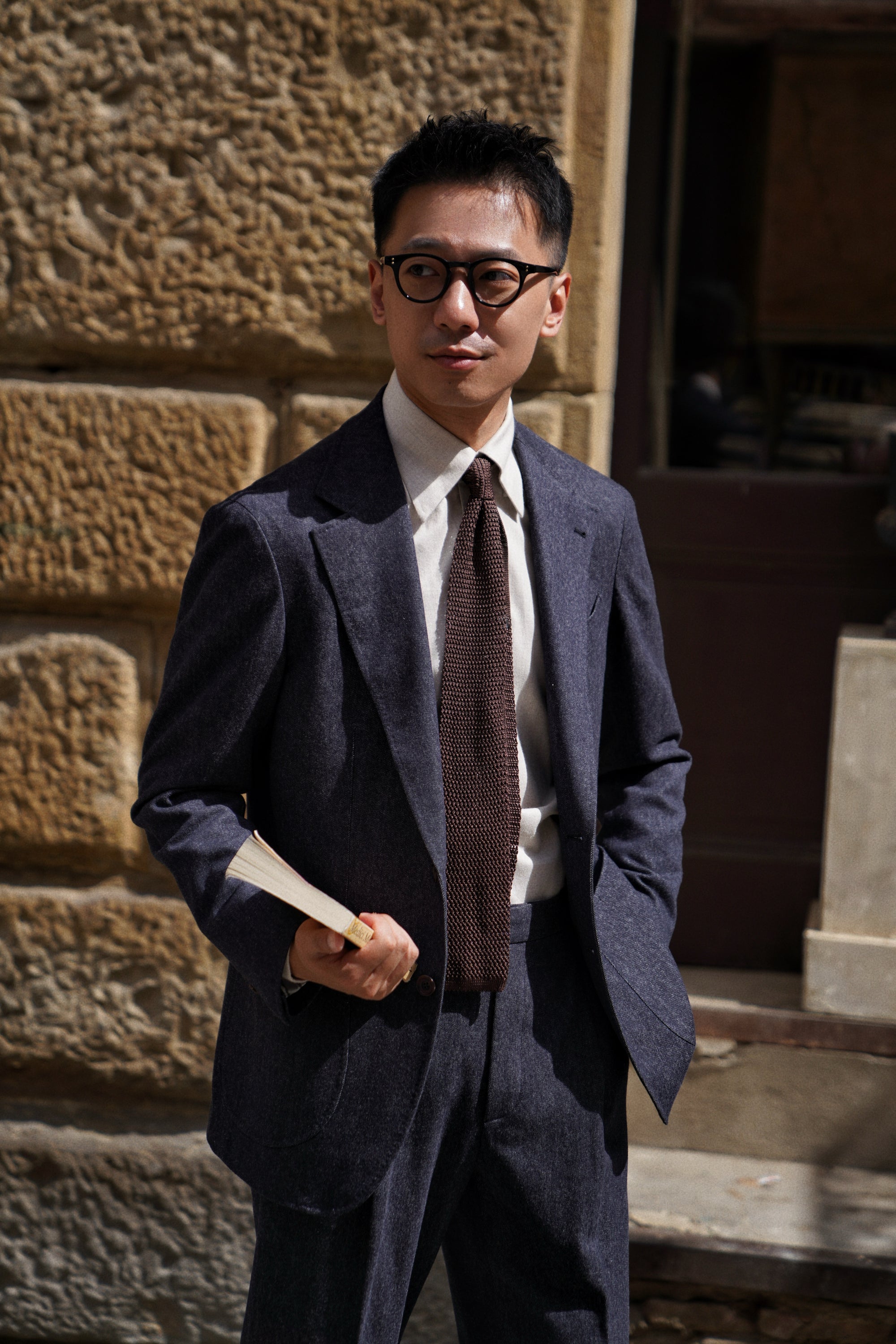 MTO Navy Denim 150s Wool Flannel Suit