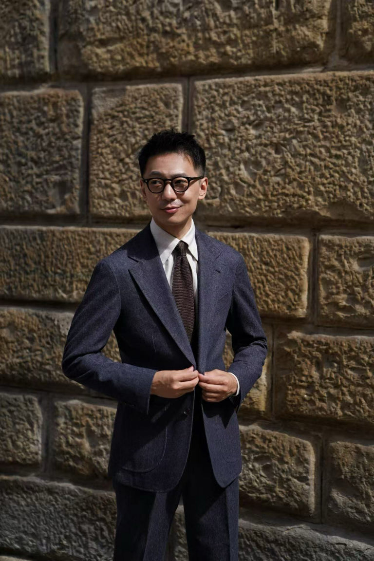 MTO Navy Denim 150s Wool Flannel Suit