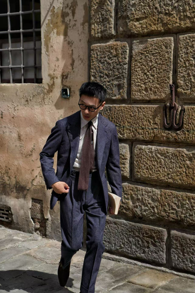 MTO Navy Denim 150s Wool Flannel Suit