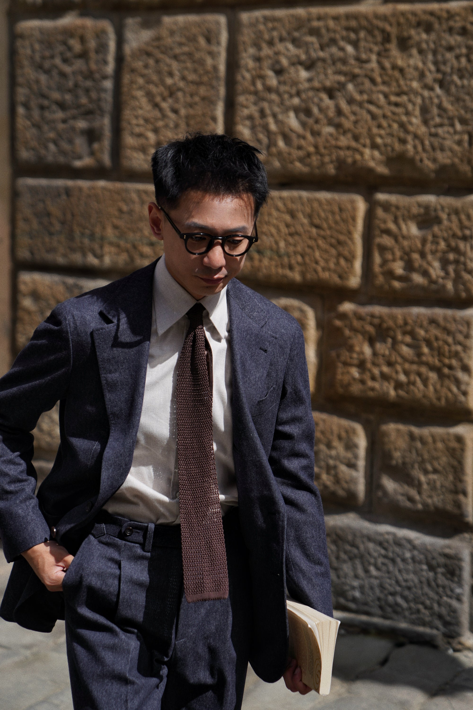 MTO Navy Denim 150s Wool Flannel Suit