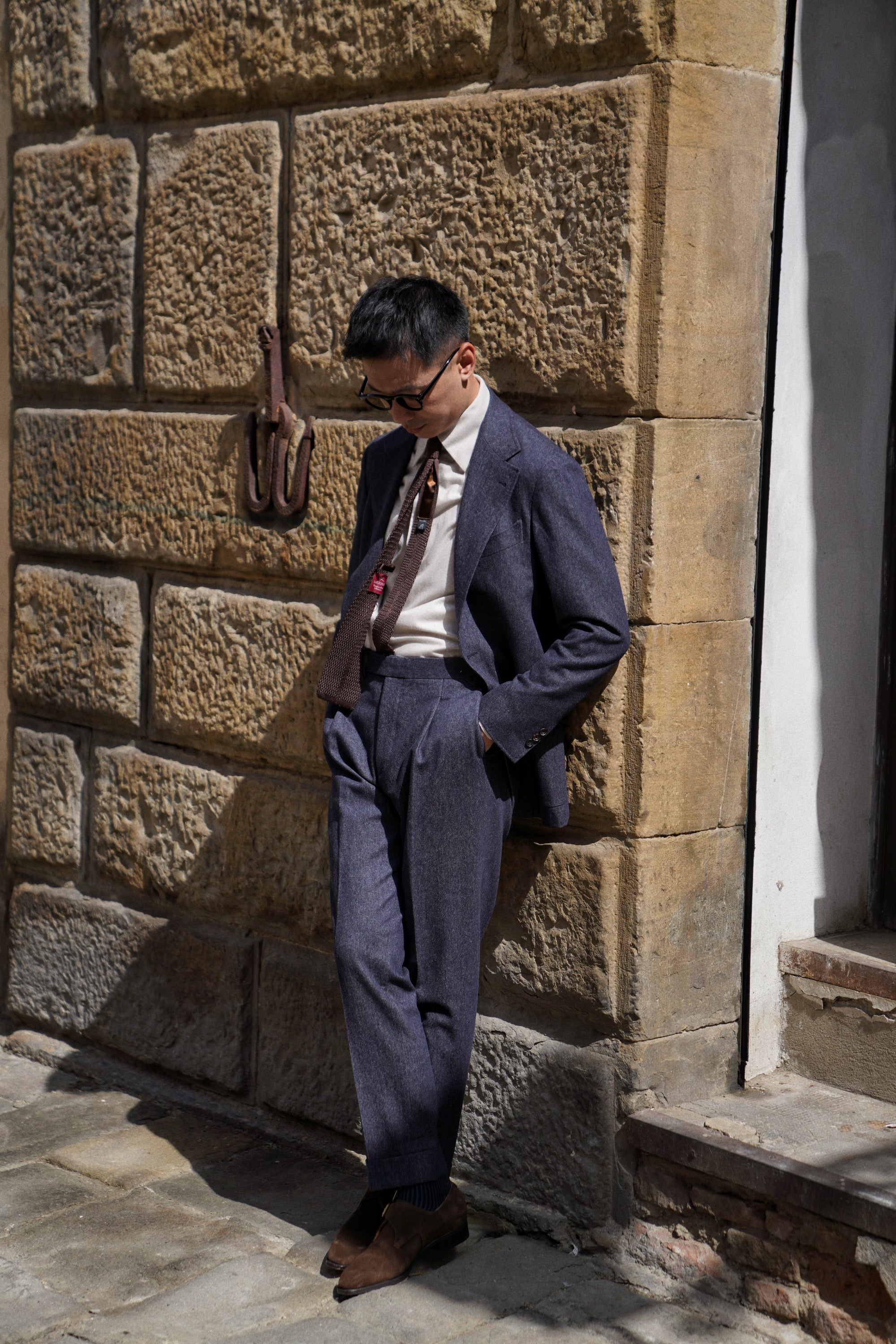 MTO Navy Denim 150s Wool Flannel Suit