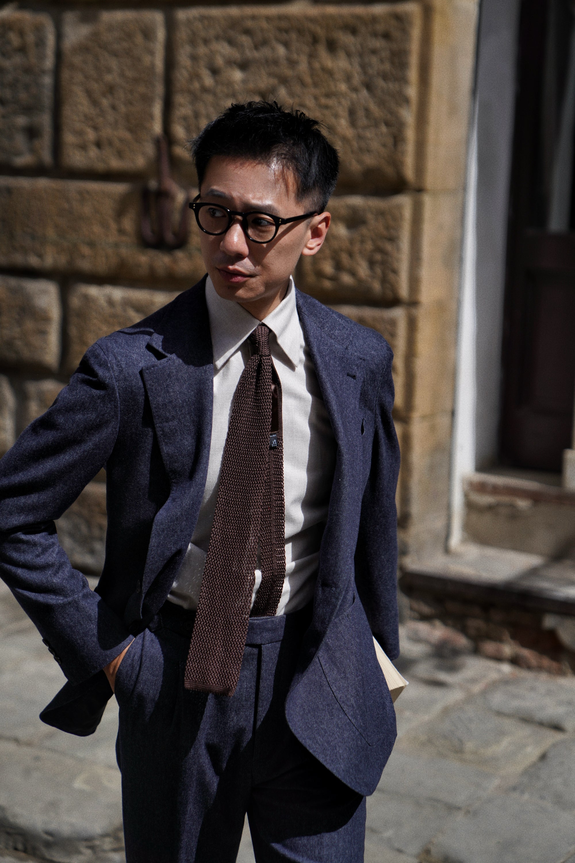 MTO Navy Denim 150s Wool Flannel Suit