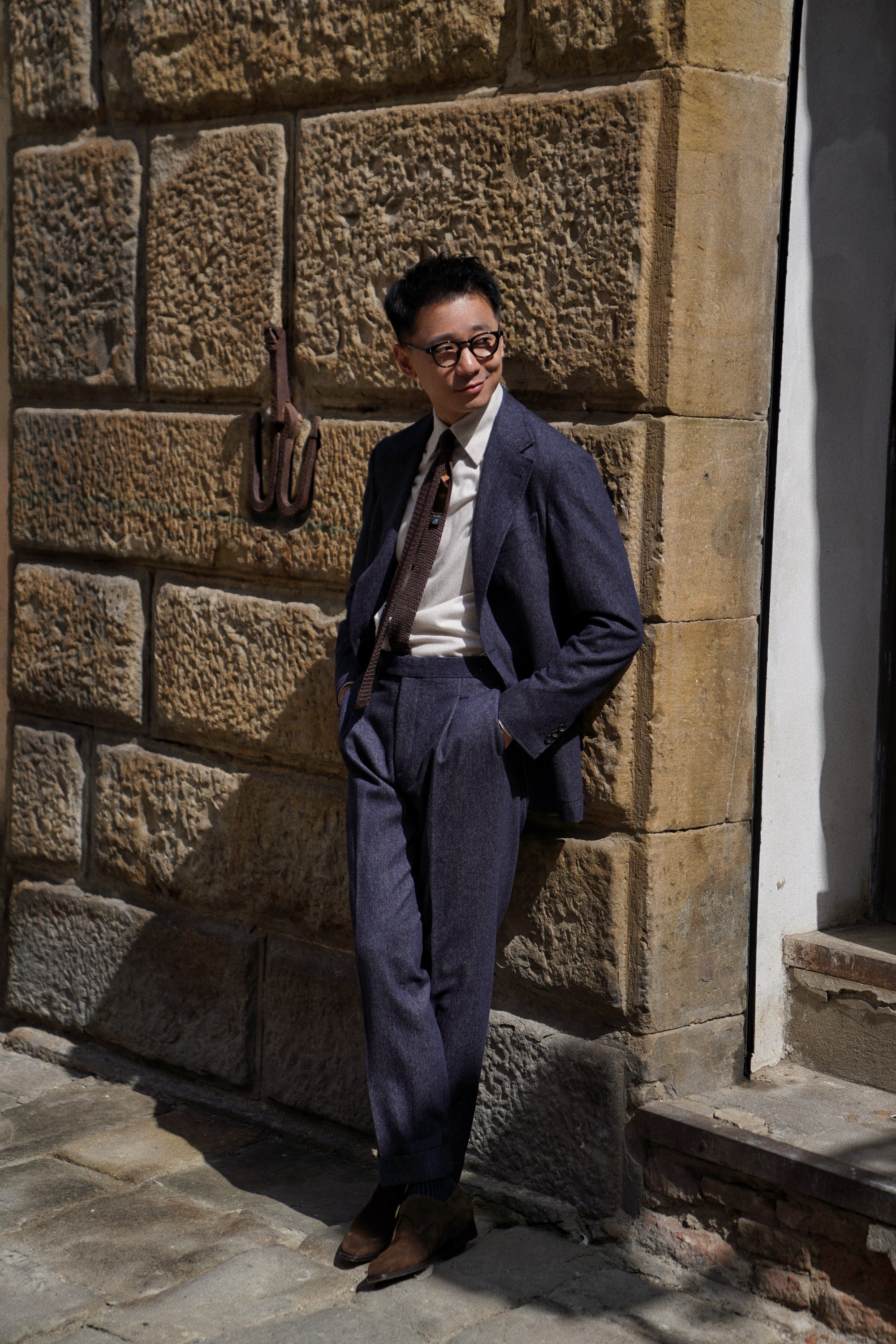 MTO Navy Denim 150s Wool Flannel Suit