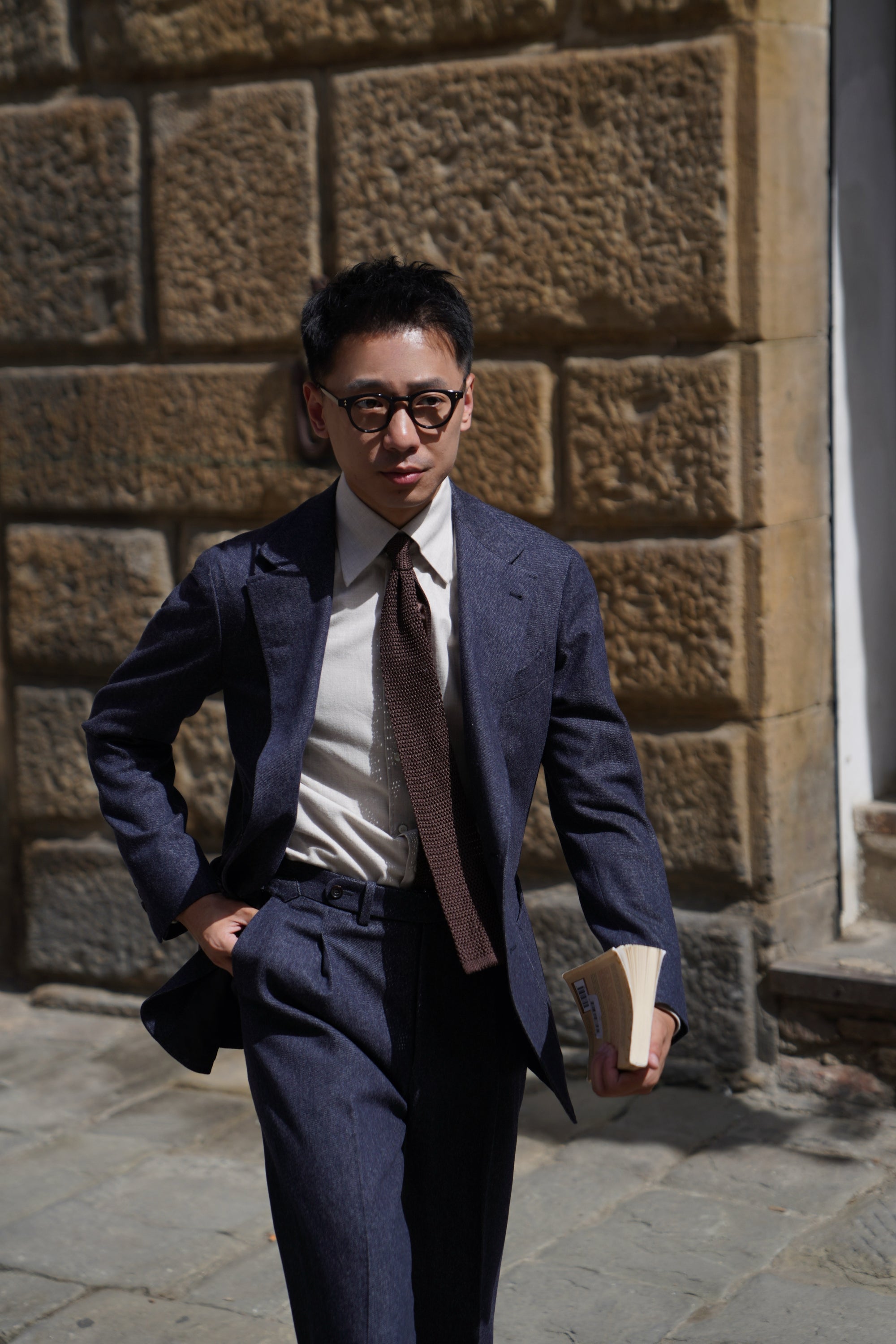 MTO Navy Denim 150s Wool Flannel Suit