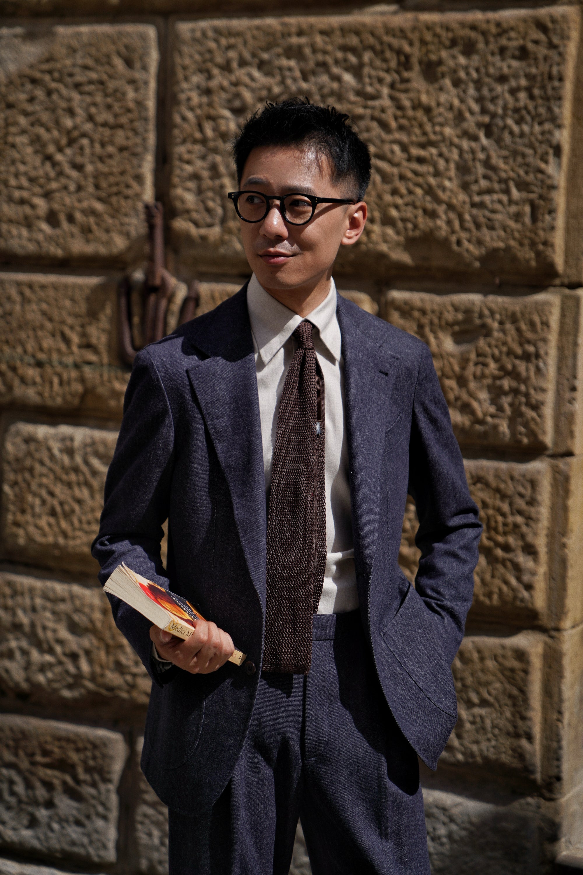 MTO Navy Denim 150s Wool Flannel Suit