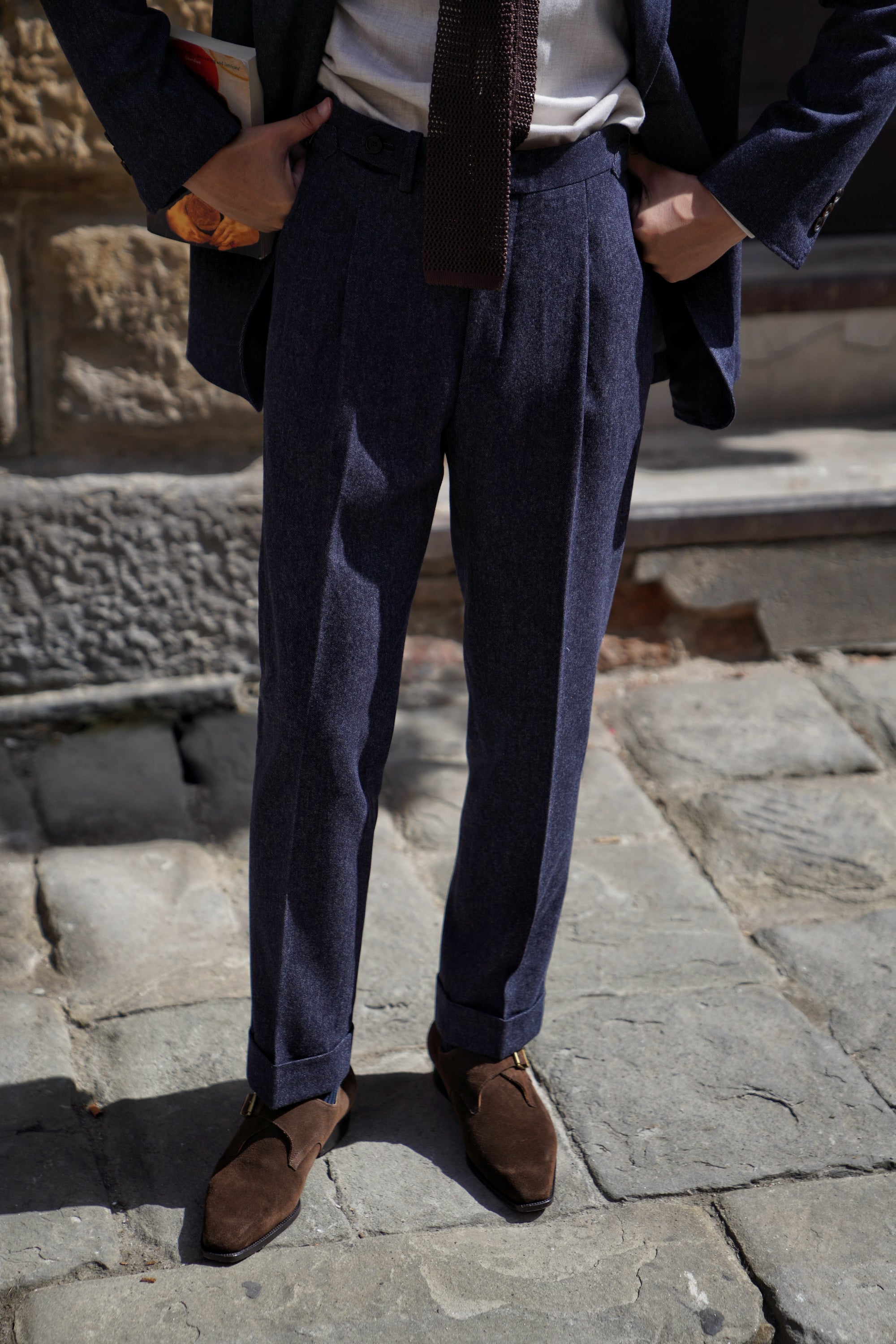 MTO Navy Denim 150s Wool Flannel Suit