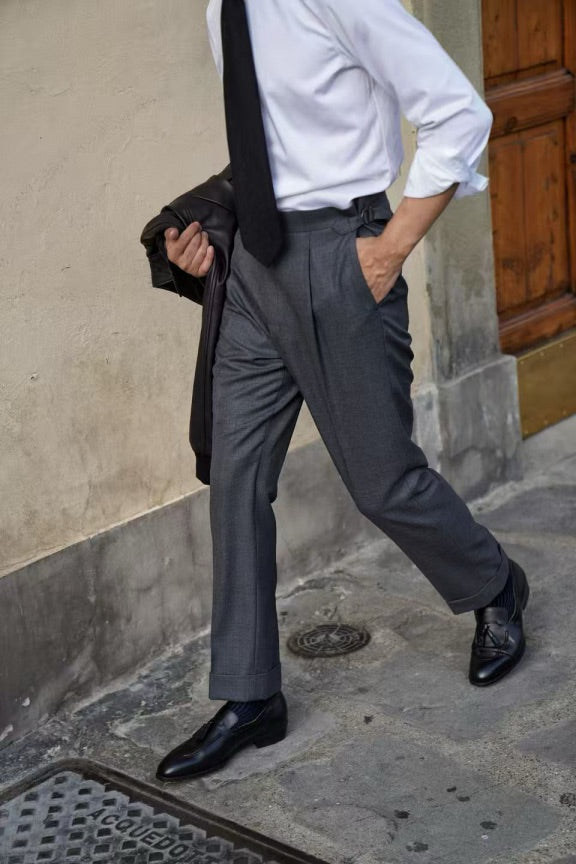 Dark Grey Worsted Wool Trousers #477