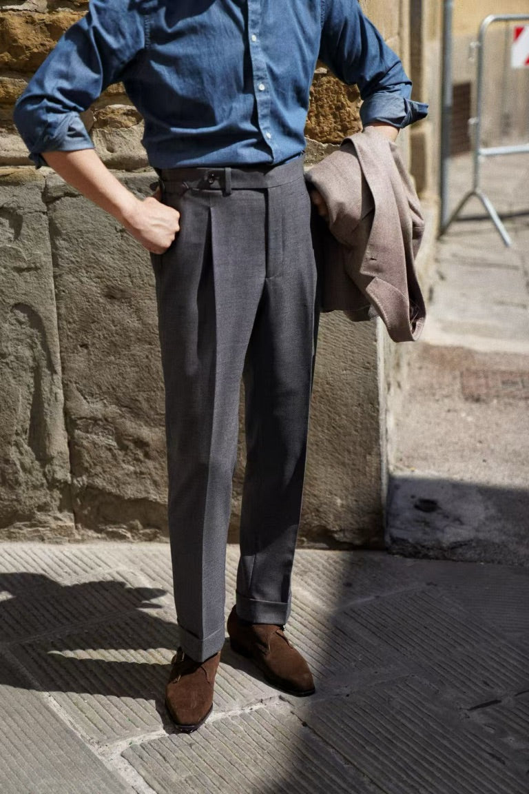 Dark Grey Worsted Wool Trousers #477