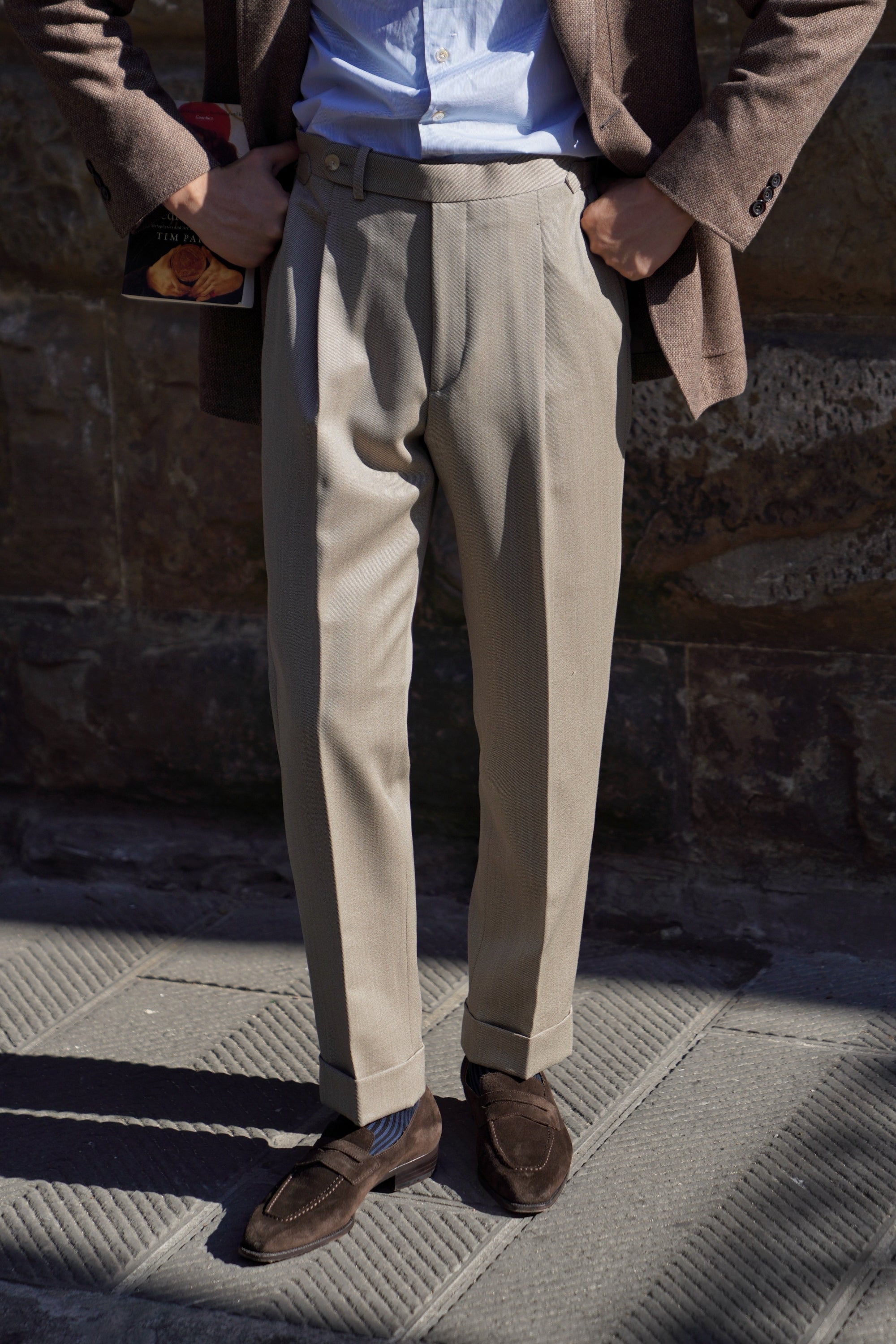 Dark Khaki Wool Whipcord Trousers #395