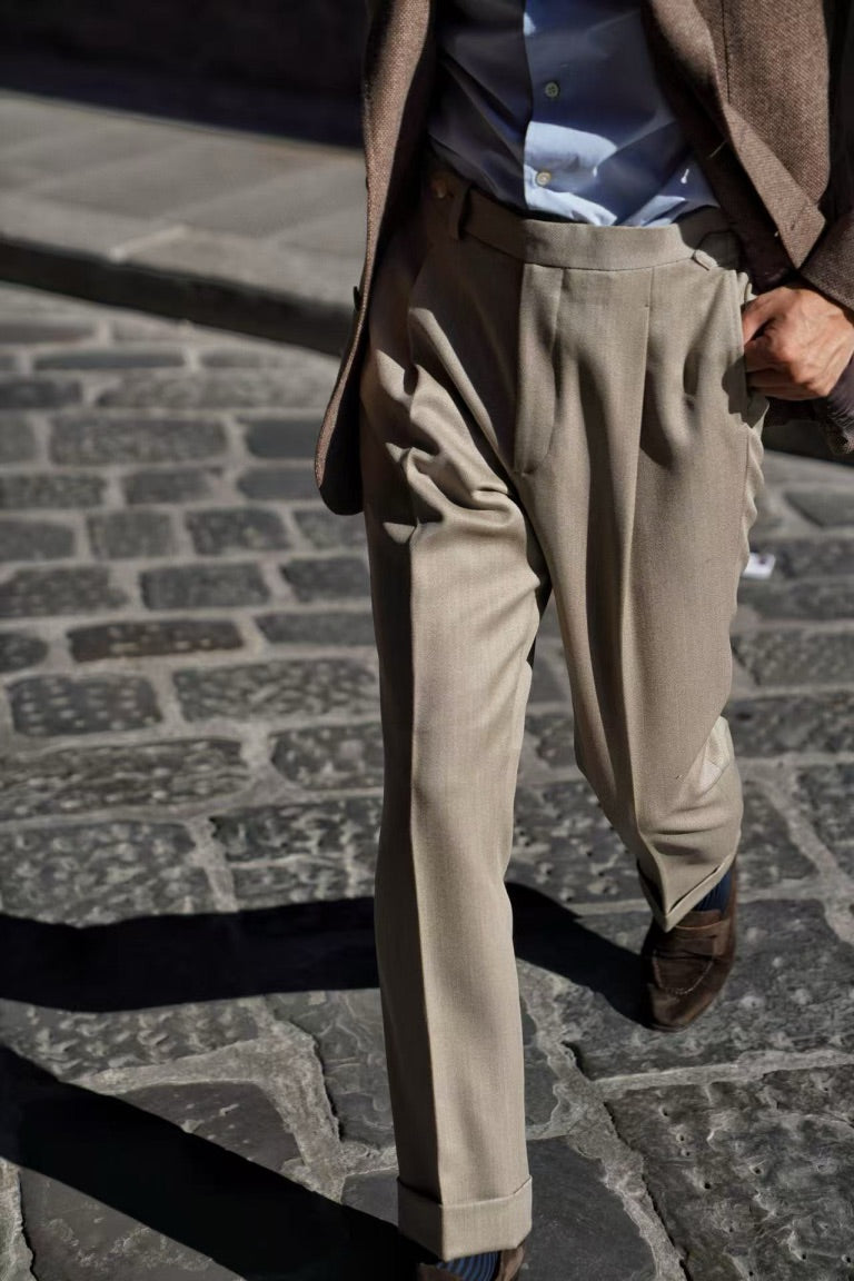 Dark Khaki Wool Whipcord Trousers #395