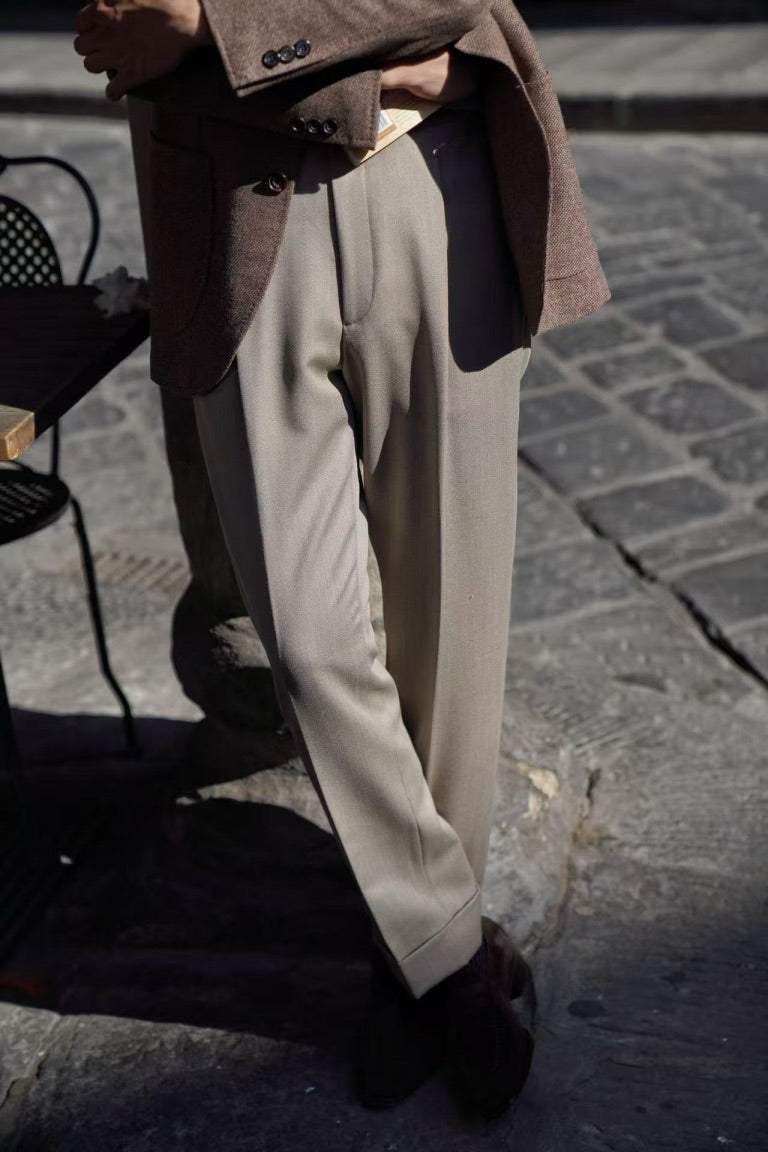 Dark Khaki Wool Whipcord Trousers #395