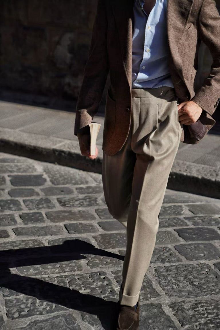 Dark Khaki Wool Whipcord Trousers #395